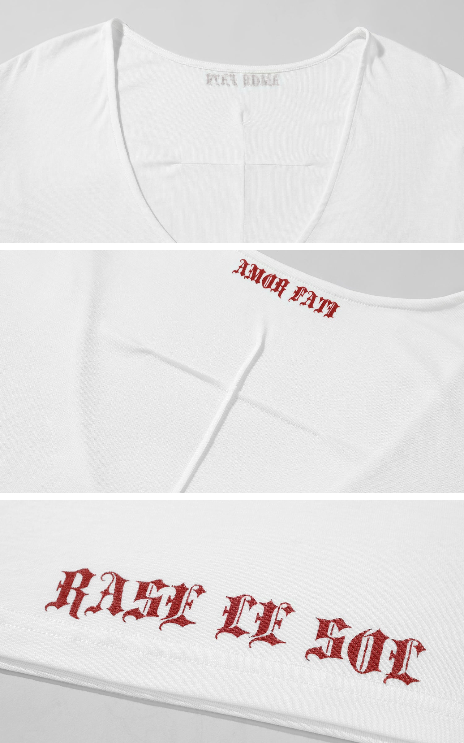 Rase le sol Deep V Cross-Stitch Gothic Letter Tee - PINKPARKS