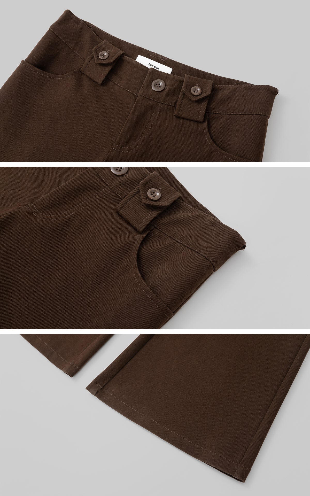 IAMXIAA Pantalon évasé ajusté à taille haute avec double bouton
