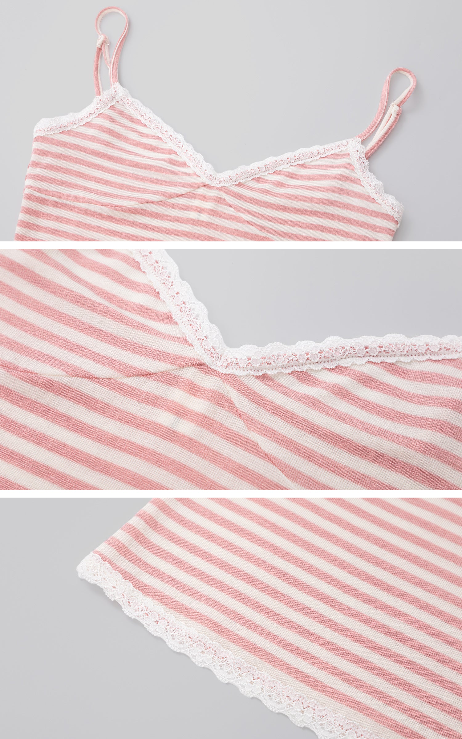 IAMXIAA Striped Cami and Cardigan Set with Lace Trim