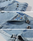 WARDEN EDGE Number 7 Scoop Neck T-Shirt & Low Rise Denim Shorts Set