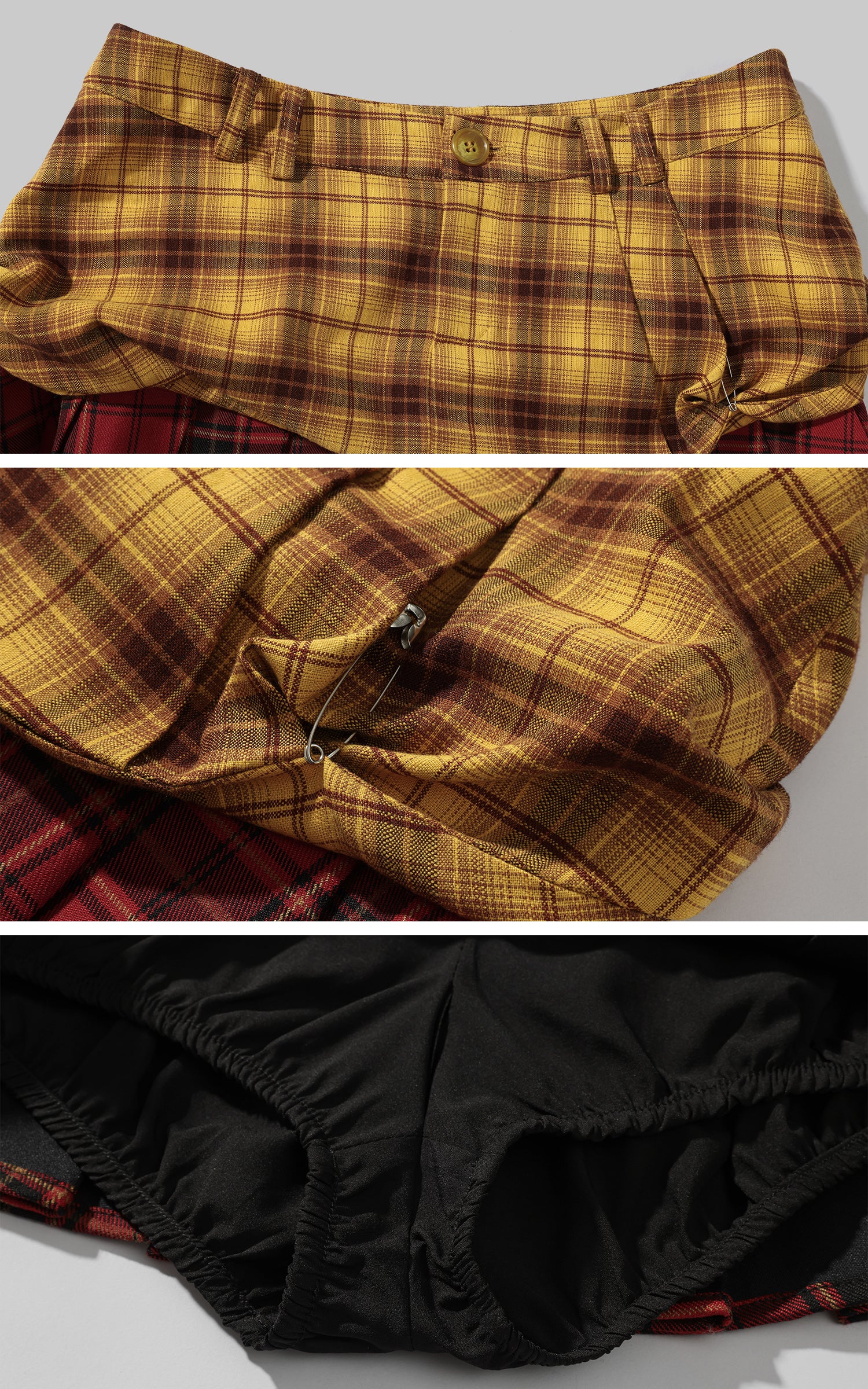 WARDEN EDGE Punk Clash Layered Mini Skirt in Yellow &amp; Red Plaid - PINKPARKS