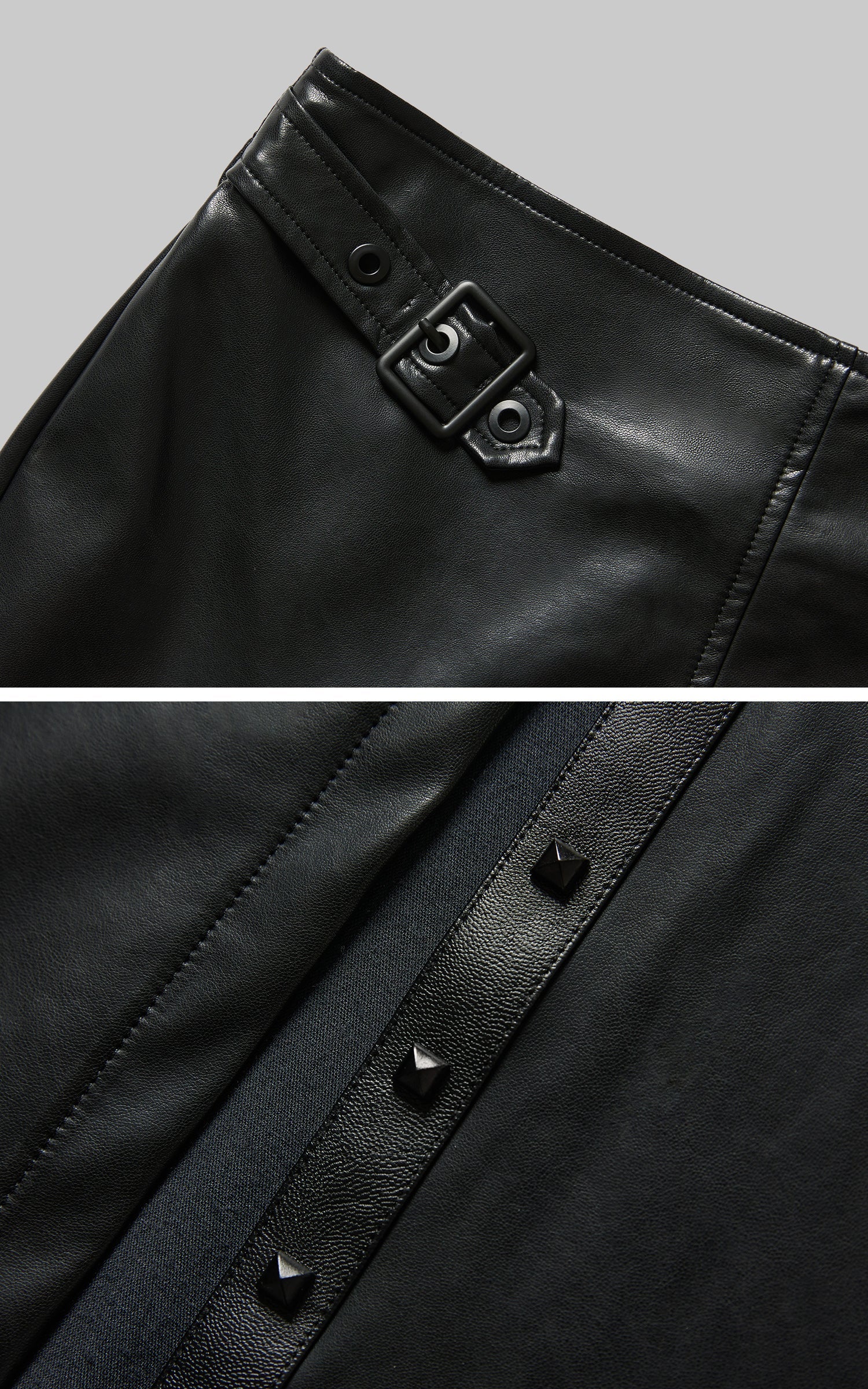 DOINDULGE Paneled Faux Leather Maxi Skirt with Stud Detail