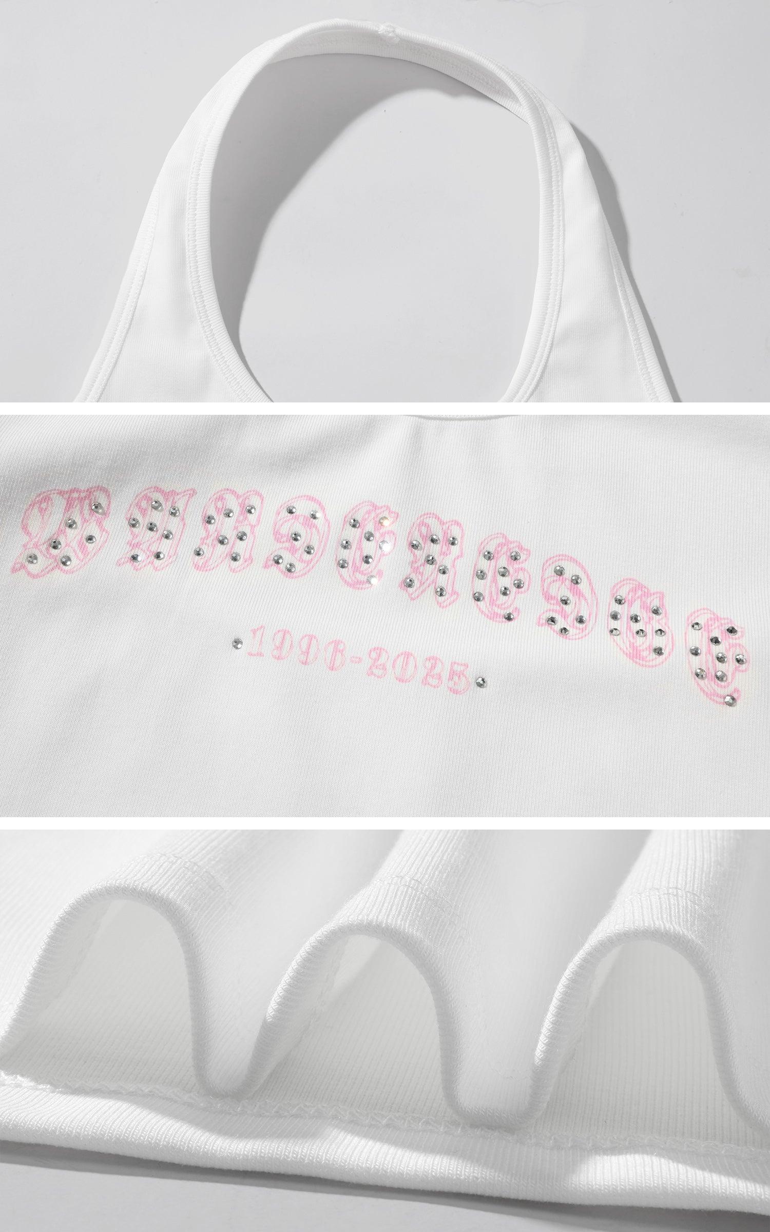 WARDEN EDGE Rhinestone Logo Halter Tank Top - PINKPARKS