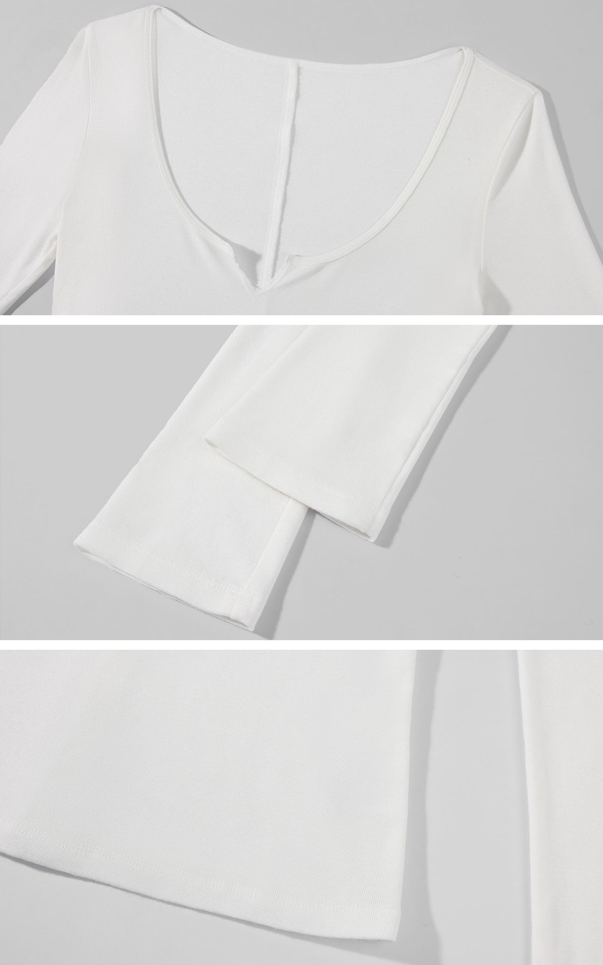 0122stepll Sculpted Scoop Neck Notch Long Sleeve Fitted Top