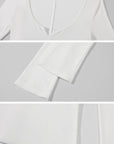 0122stepll Sculpted Scoop Neck Notch Long Sleeve Fitted Top