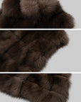 IAMXIAA Chocolate Brown Oversized Collar Fox Fur Sleeveless Vest