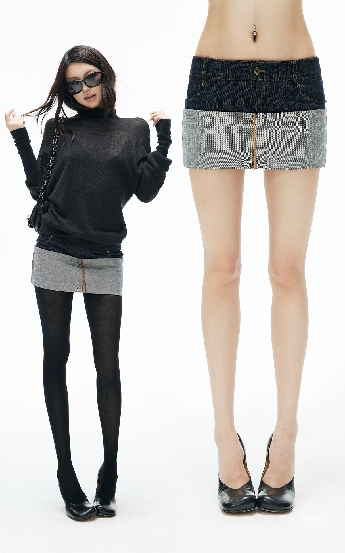 IAMXIAA Inside-Out Contrast Denim Micro Skirt
