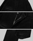 WARDEN EDGE Washed Black Corduroy Wide-Leg Pants with Curved Silhouette & Faded Whisker Detail