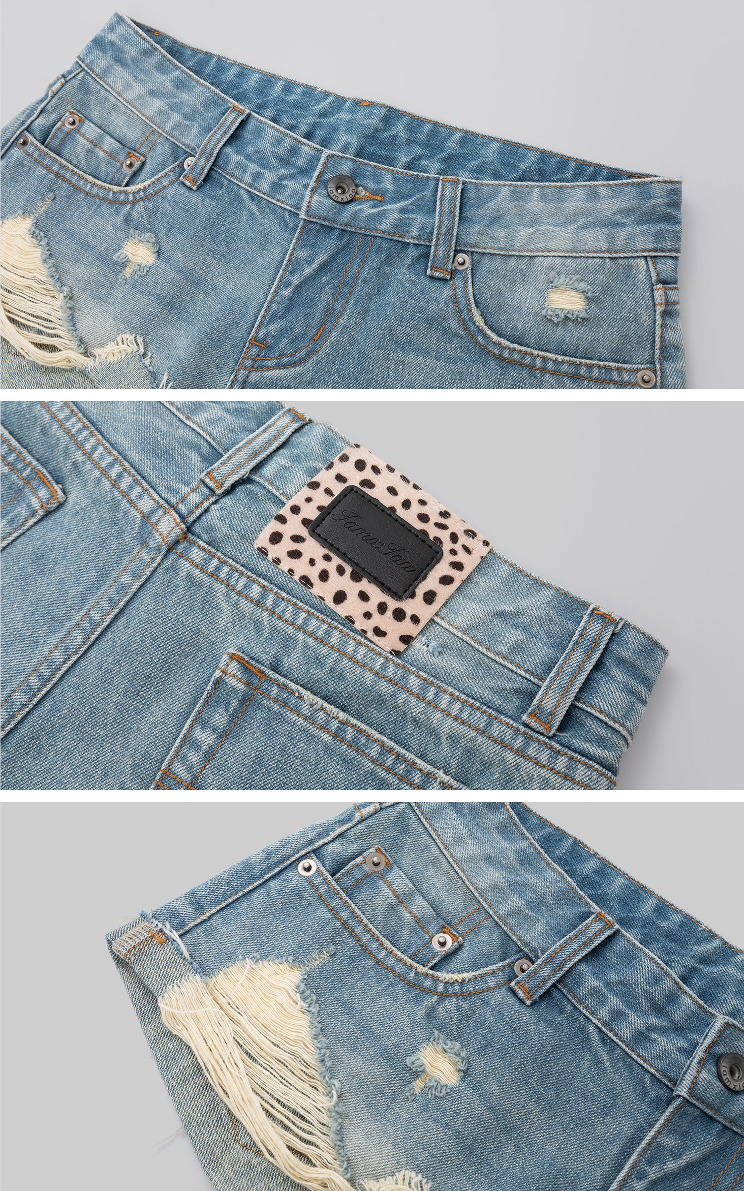 IAMXIAA Jean délavé taille basse Short