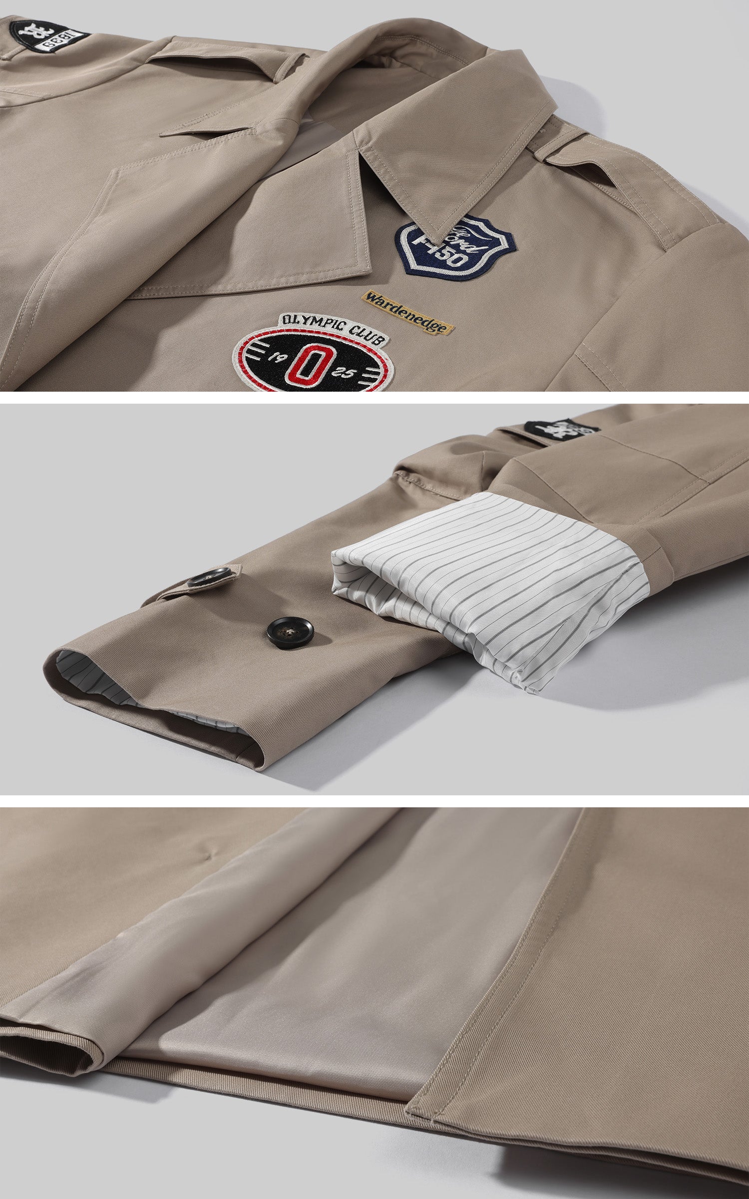 WARDEN EDGE Manteau trench ceinturé à écusson universitaire
