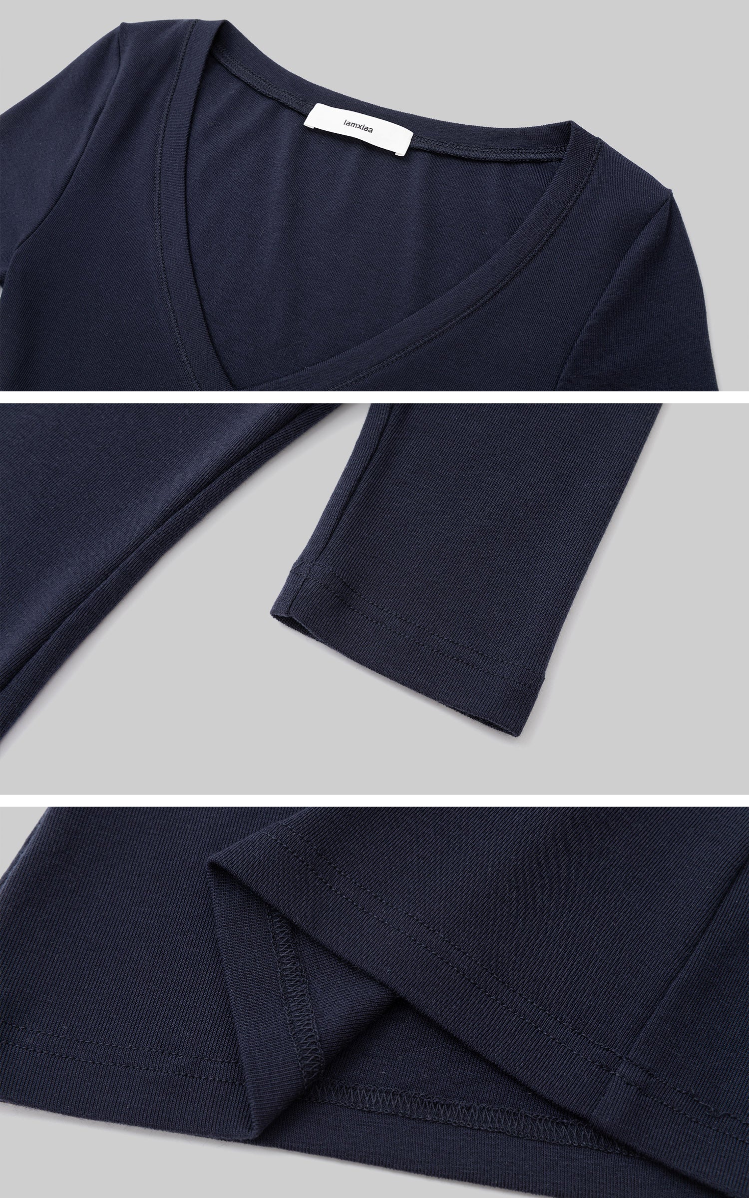 IAMXIAA Classic Wool Stretch V-Neck Slim Fit Half Sleeve Top