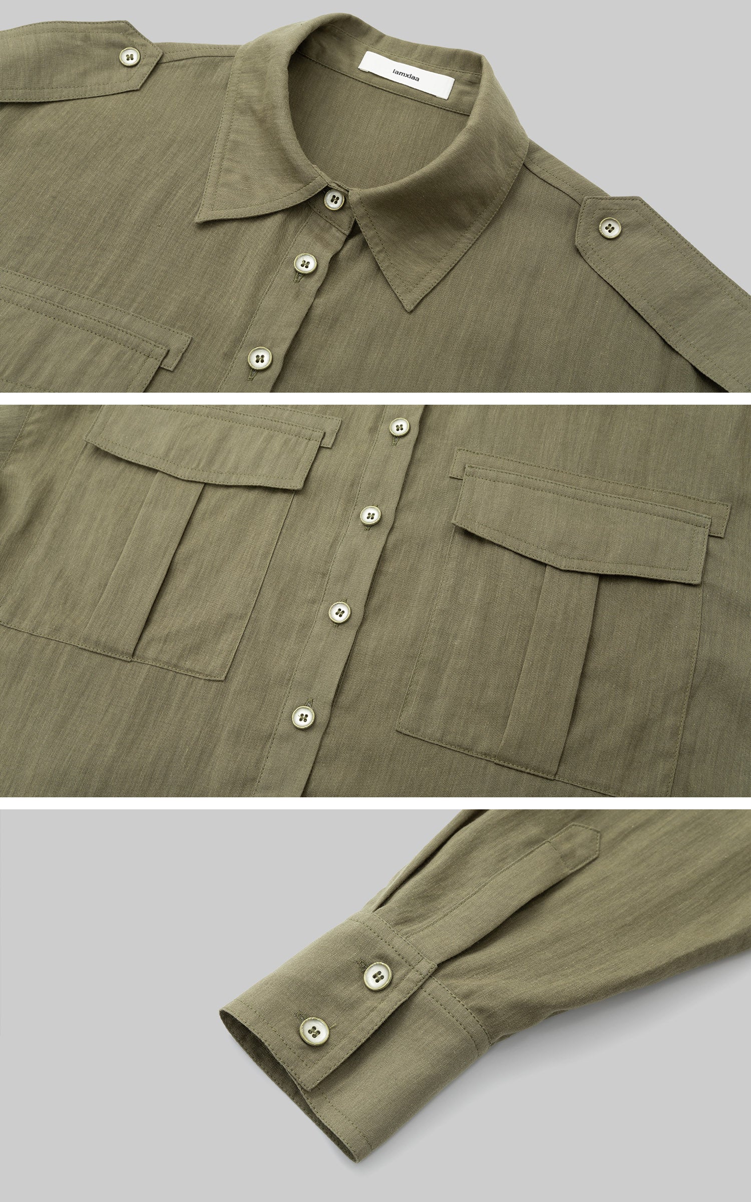 IAMXIAA Chemise Olive à Poches Utilitaires
