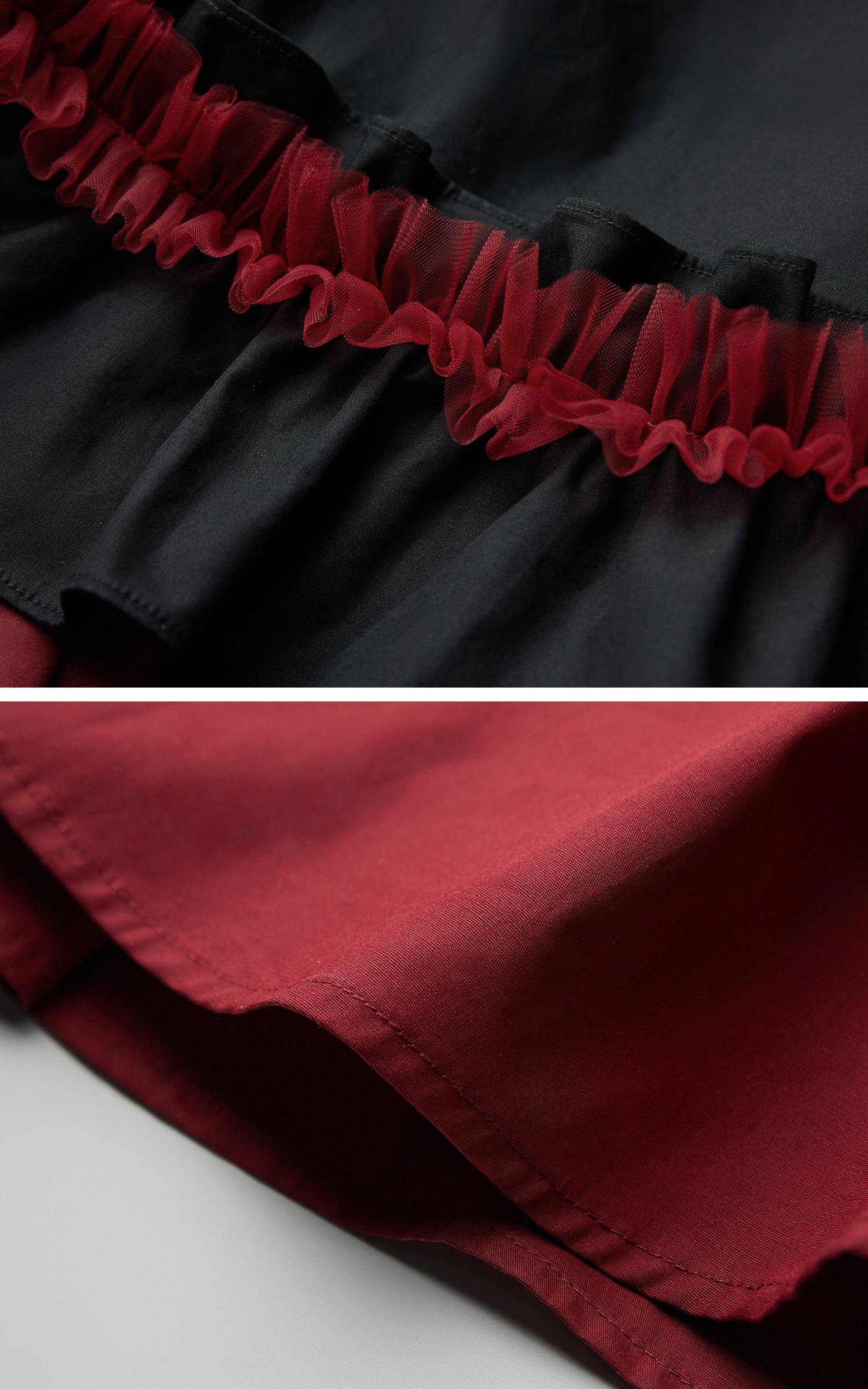 DOINDULGE Flared Skirt with Layered Frill Draping and Contrast Underskirt