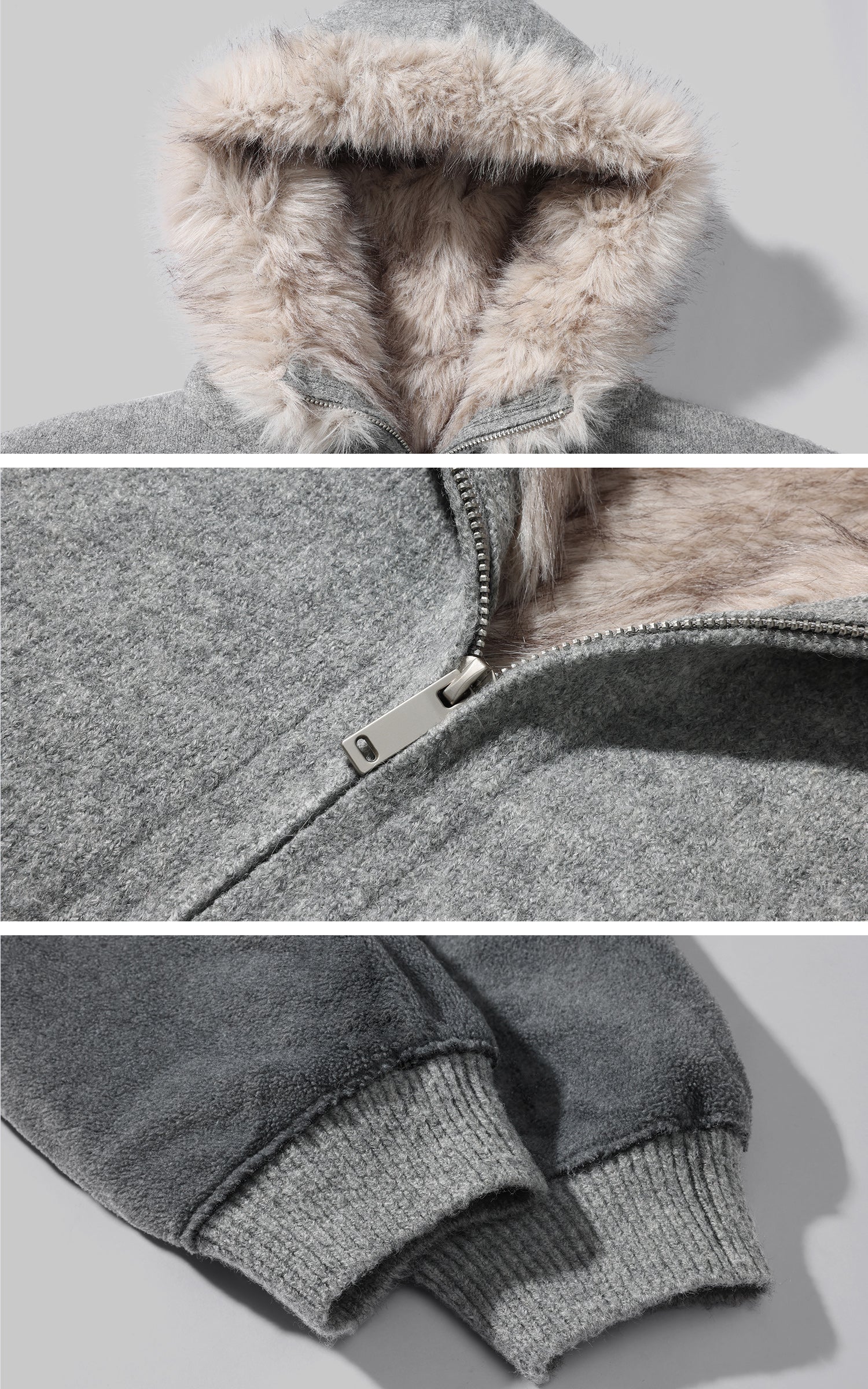 WARDEN EDGE Furry Hood Jacket &amp; Knit Hood Hat Set with Slim Top and Drawstring Shorts