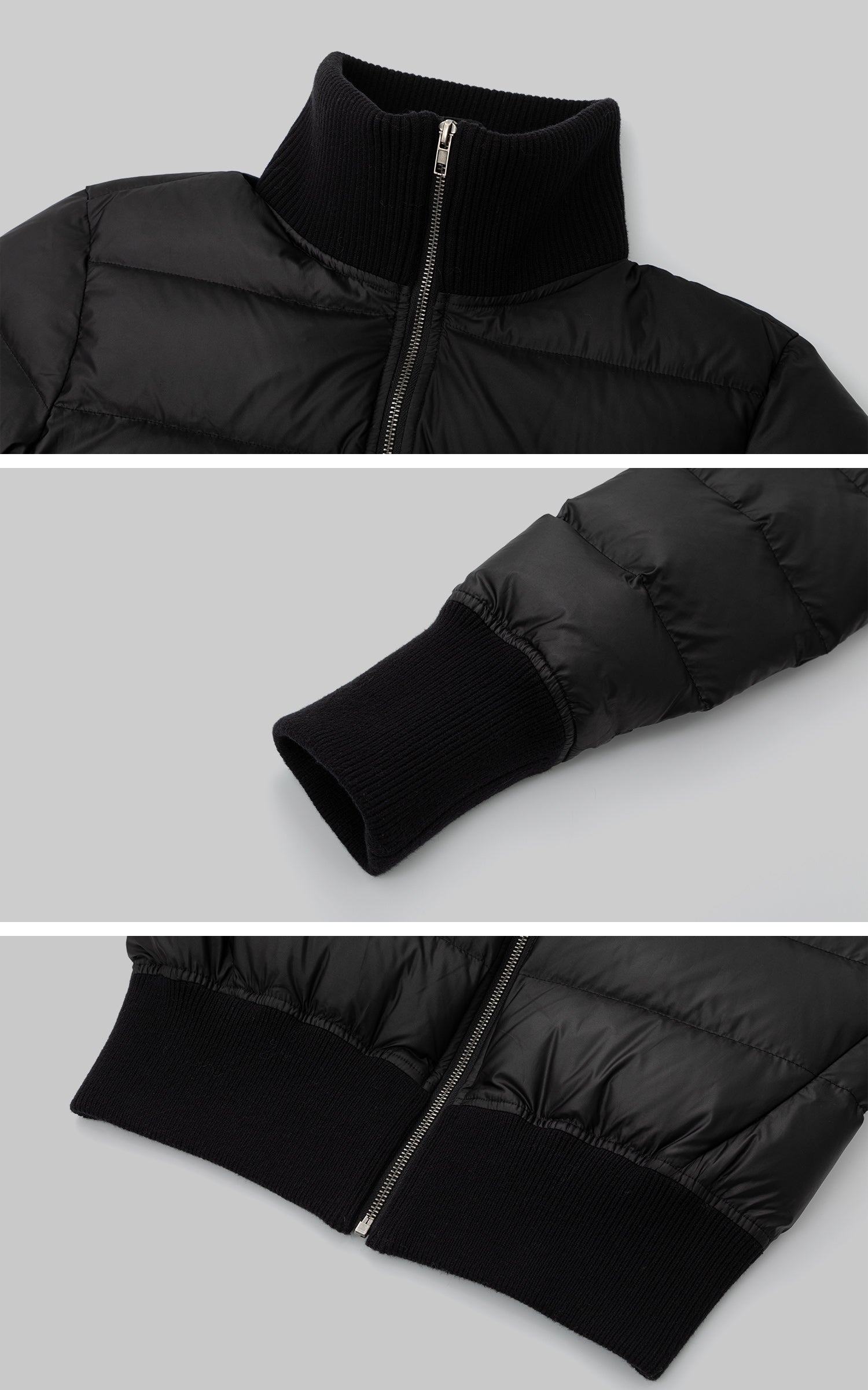 IAMXIAA 골지 하이넥과 커프드 밑단이 돋보이는 크롭 패딩 재킷