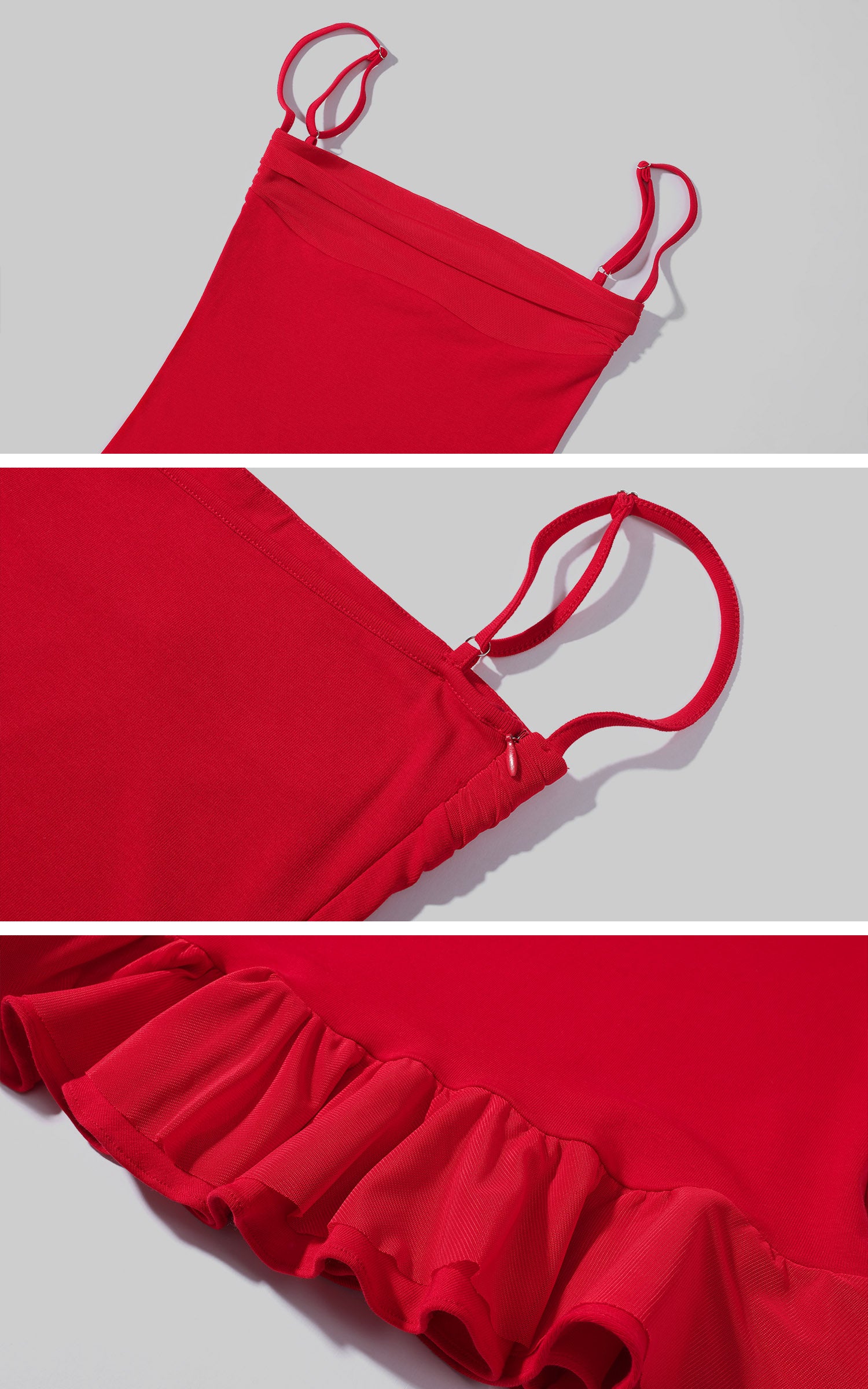 Rase le sol Ruched Spaghetti Strap Mini Dress with Soft Ruffle Hem