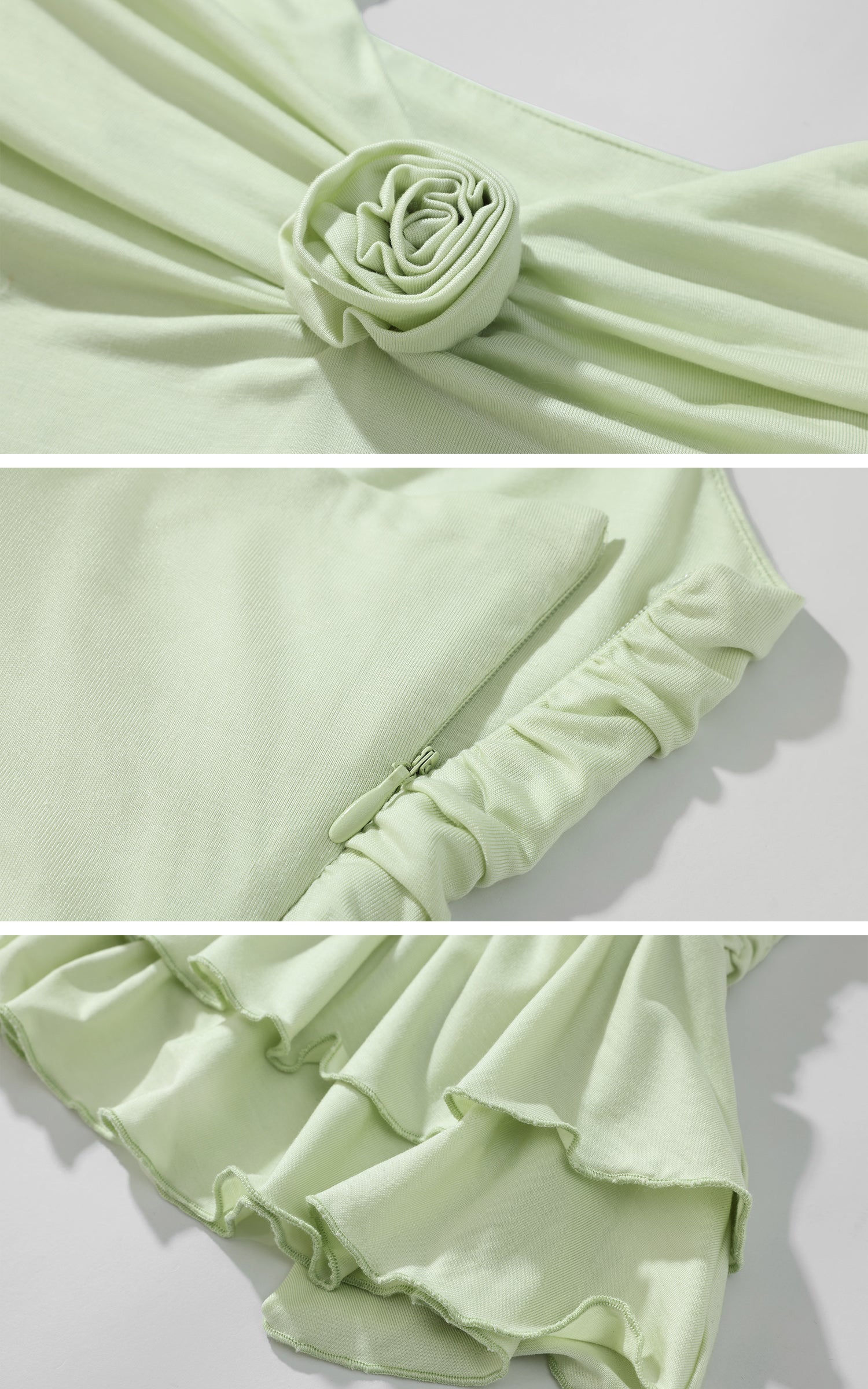 DreamyNerd Rosette Ruched Mini Dress with Ruffle Hem - PINKPARKS
