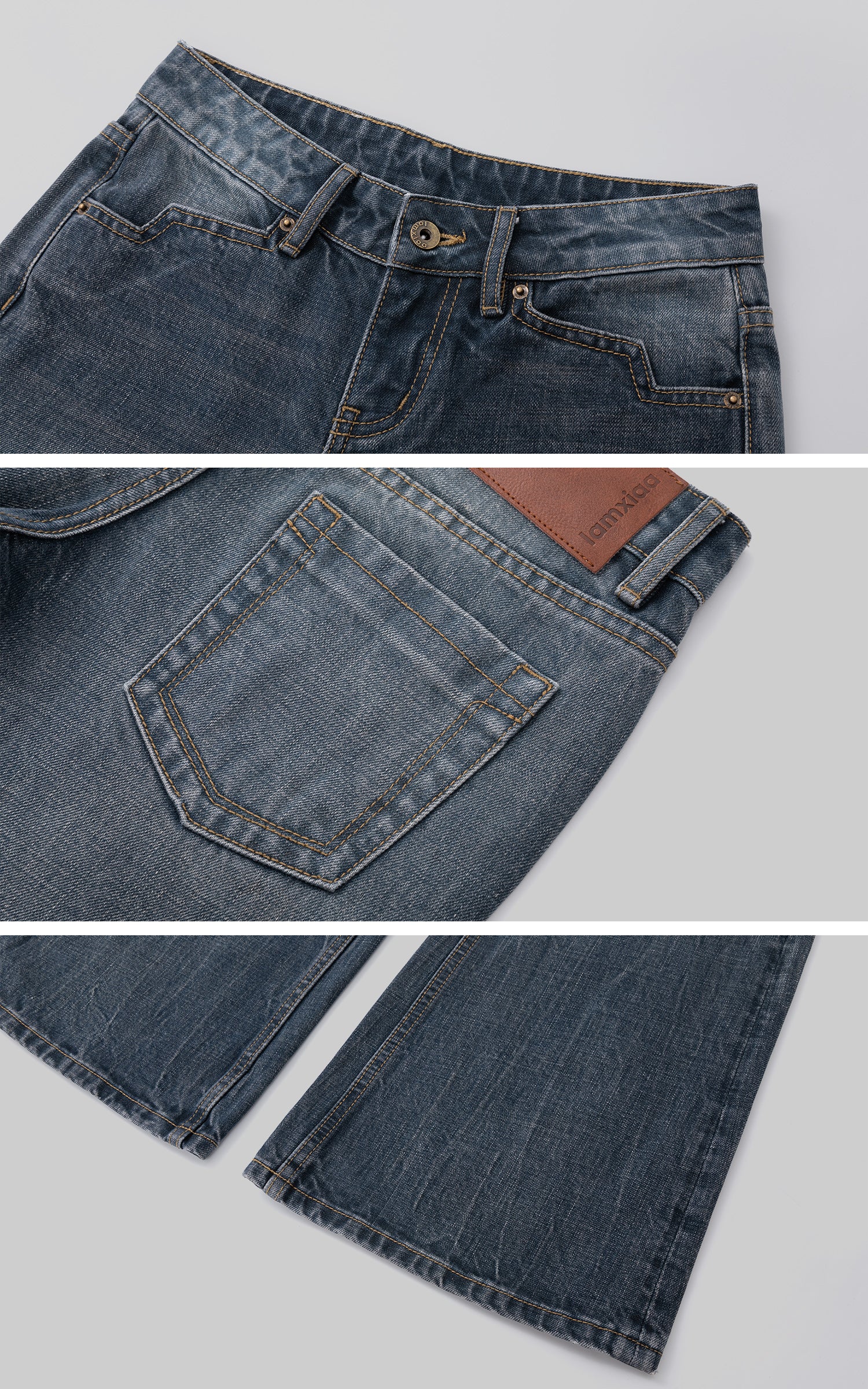 IAMXIAA Vintage Wash Low-Rise Flared Jeans