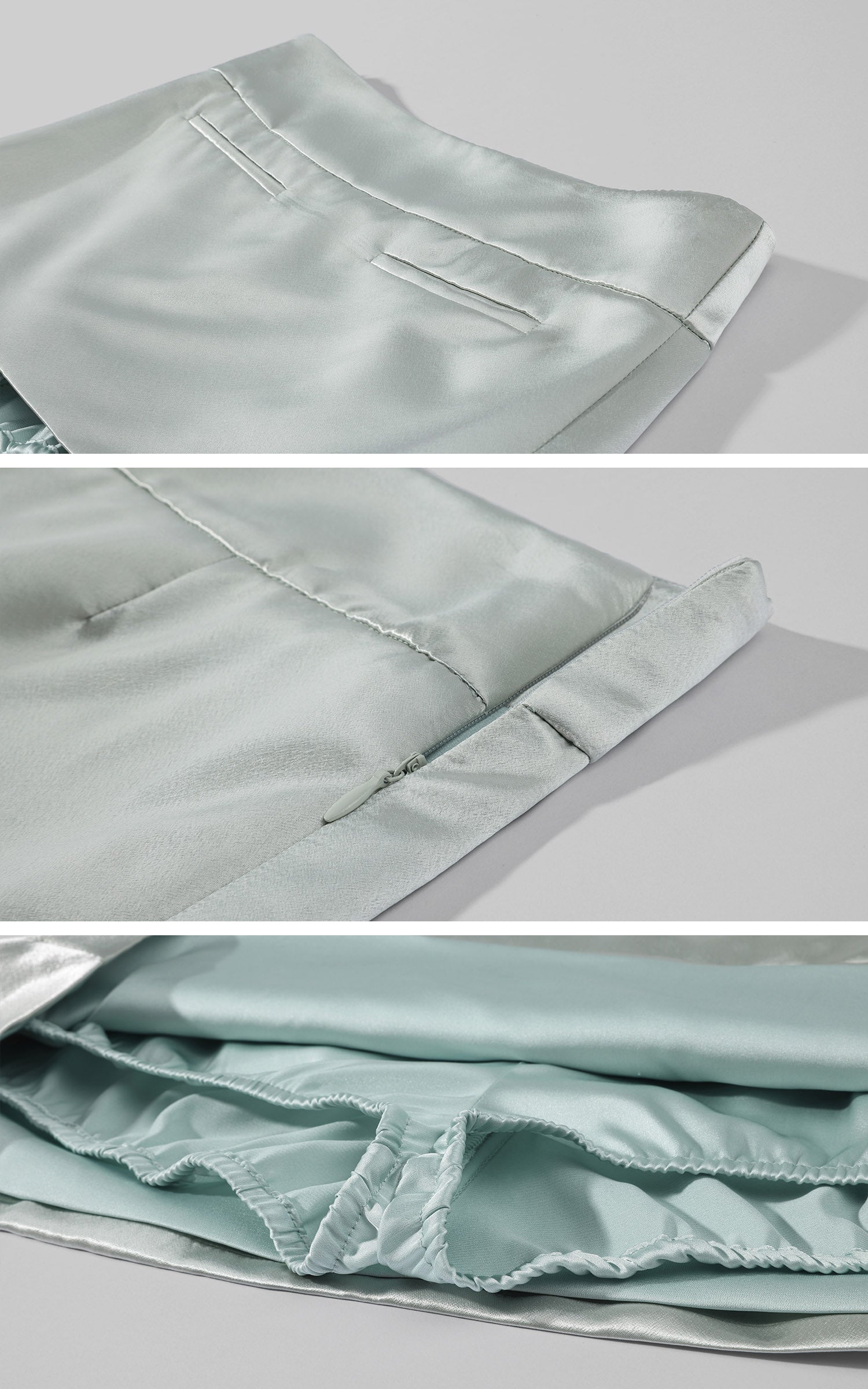 Hydrae Satin Low Rise Mini Skirt with Sculpted Waistband and Minimalist Silhouette