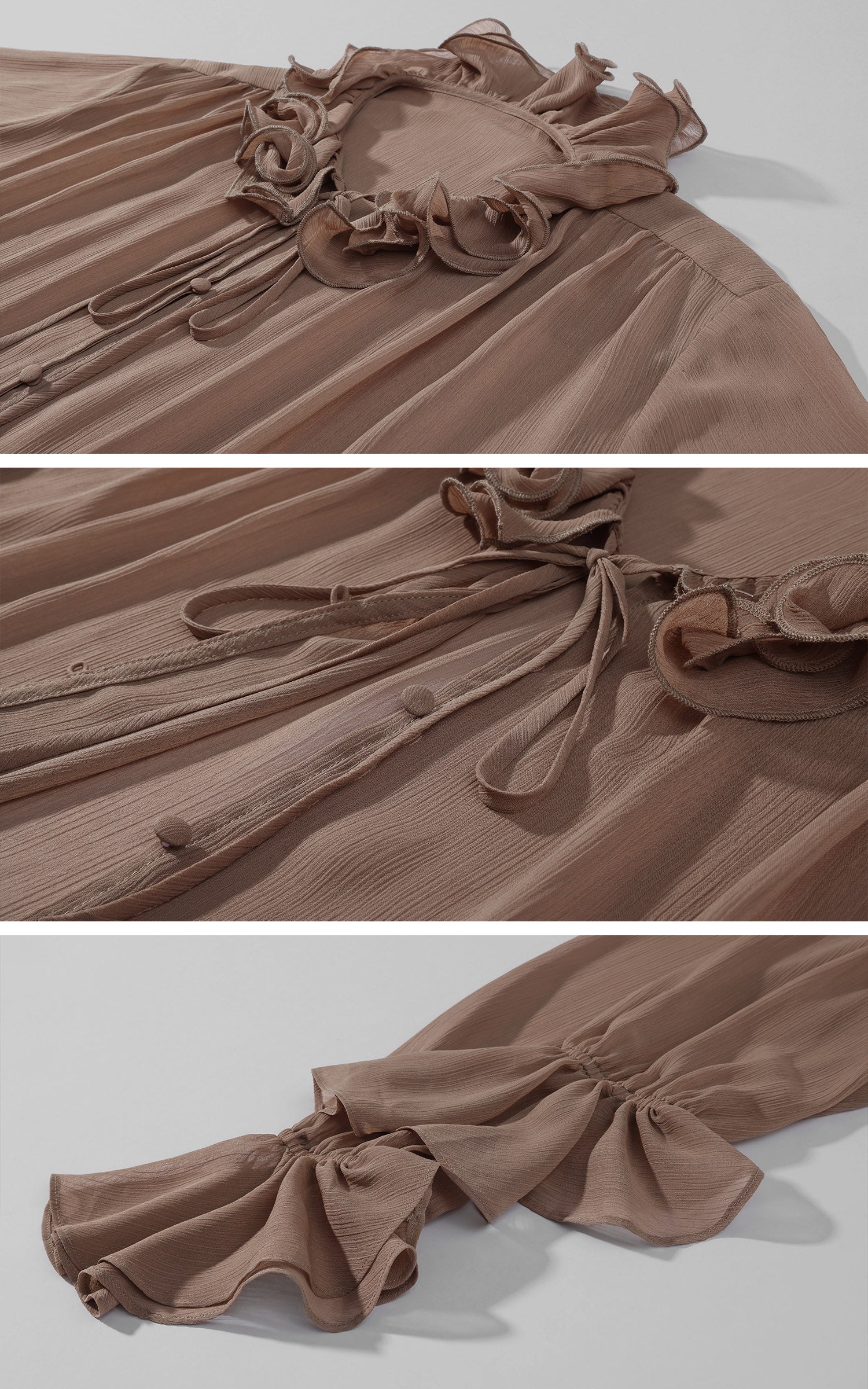 Hydrae Ruffle Collar Sheer Bell-Sleeve Blouse