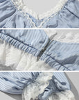 Rase le sol Lace Trim Lantern Sleeve Top & Shorts Set - PINKPARKS