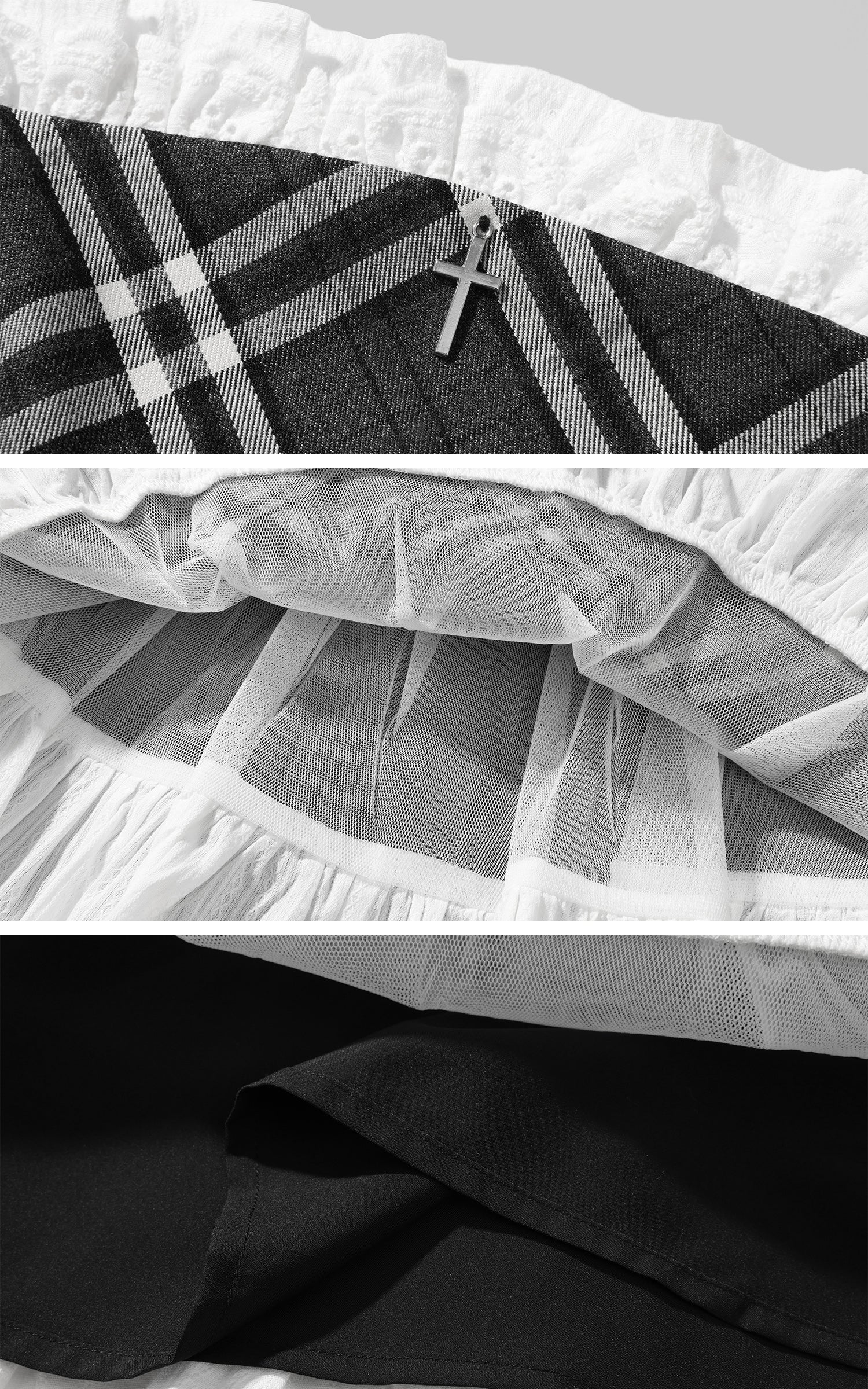 Rase le sol Strapless Sculpted Dress with Check Pattern and Tiered Lace - PINKPARKS