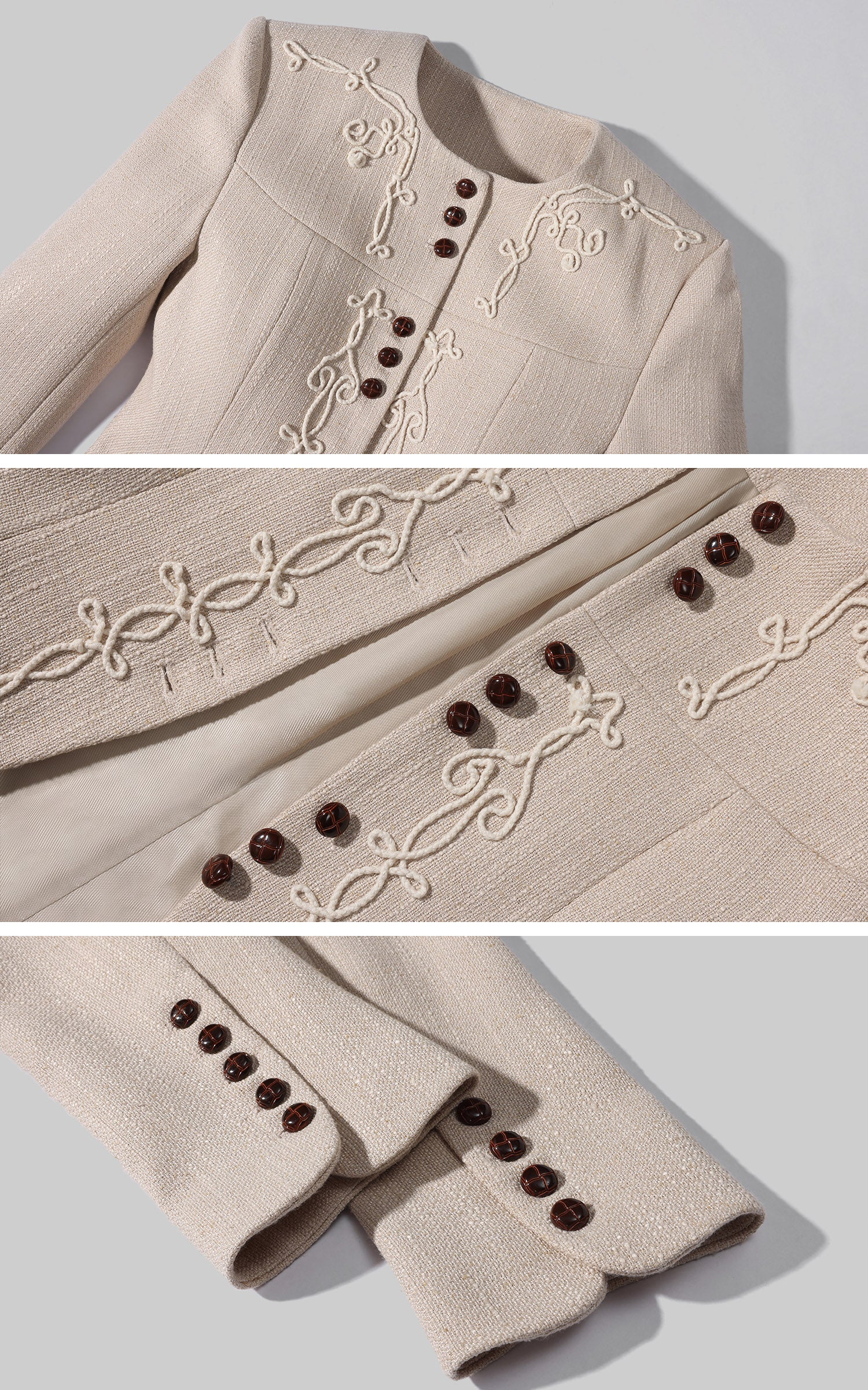 Hydrae Embroidered Fitted Blazer Structured Waist Cropped Jacket Vintage Inspired Tailored Top