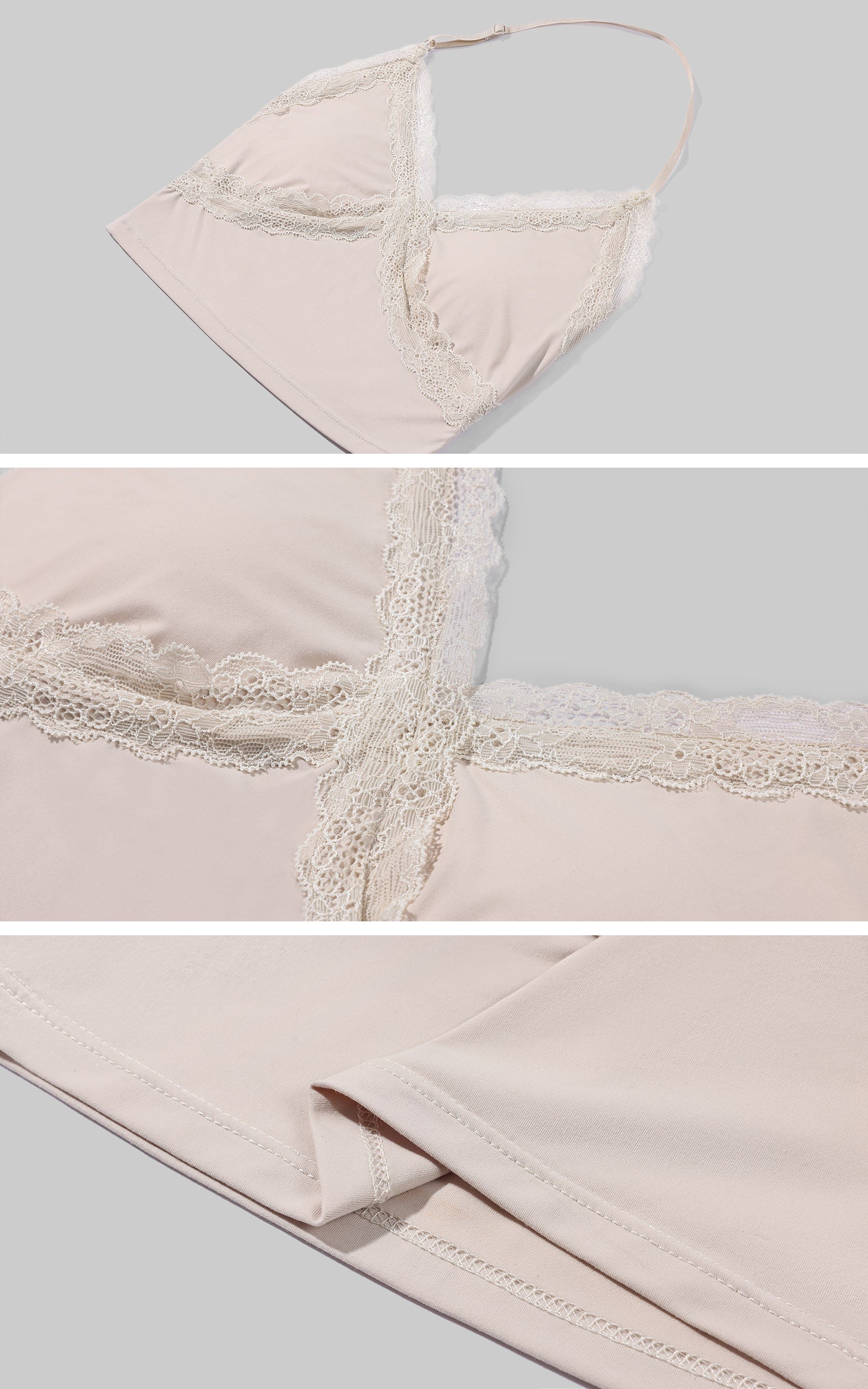 Hydrae Ensemble trois pièces nude avec dentelle et fronces pour détente