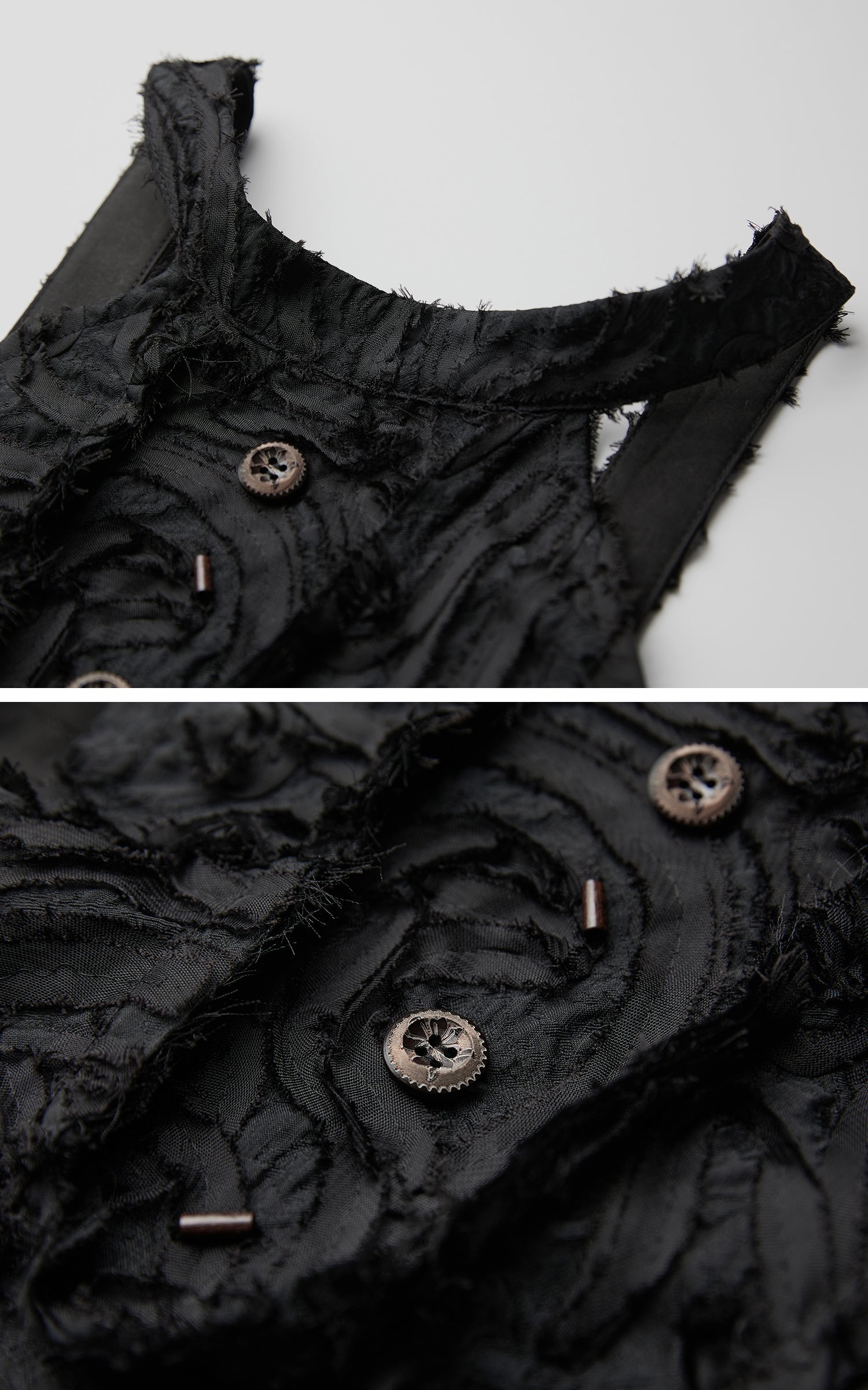DOINDULGE Distressed Textured Halter Top with Sculptural Button Detail