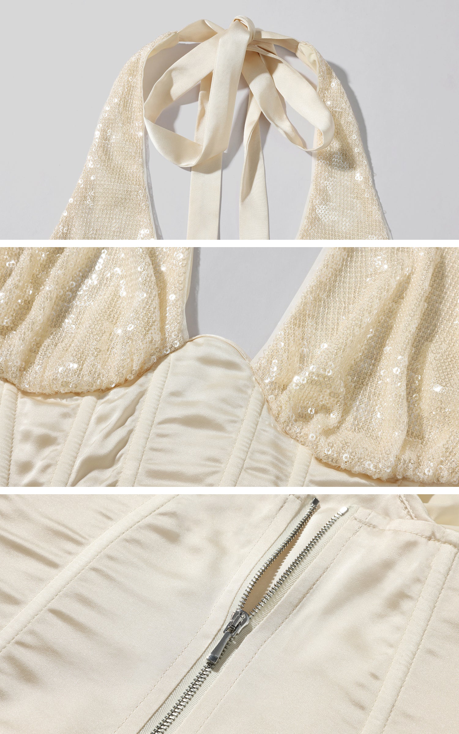 ROVENTE Sequin Satin Corset Top