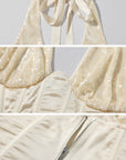 ROVENTE Sequin Satin Corset Top