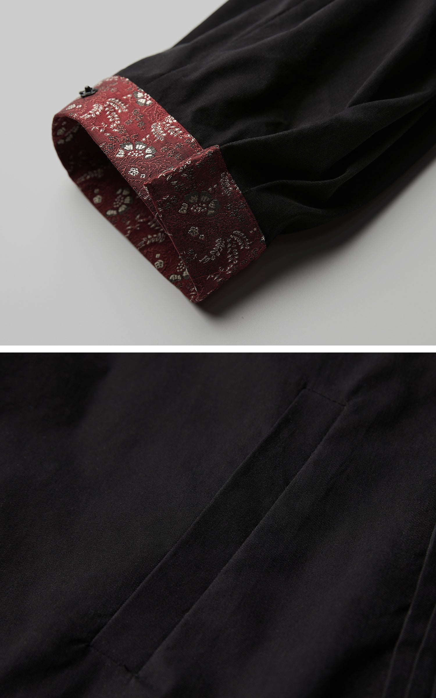 DOINDULGE Oversized Black Shirt with Contrast Collar and Pleated Front