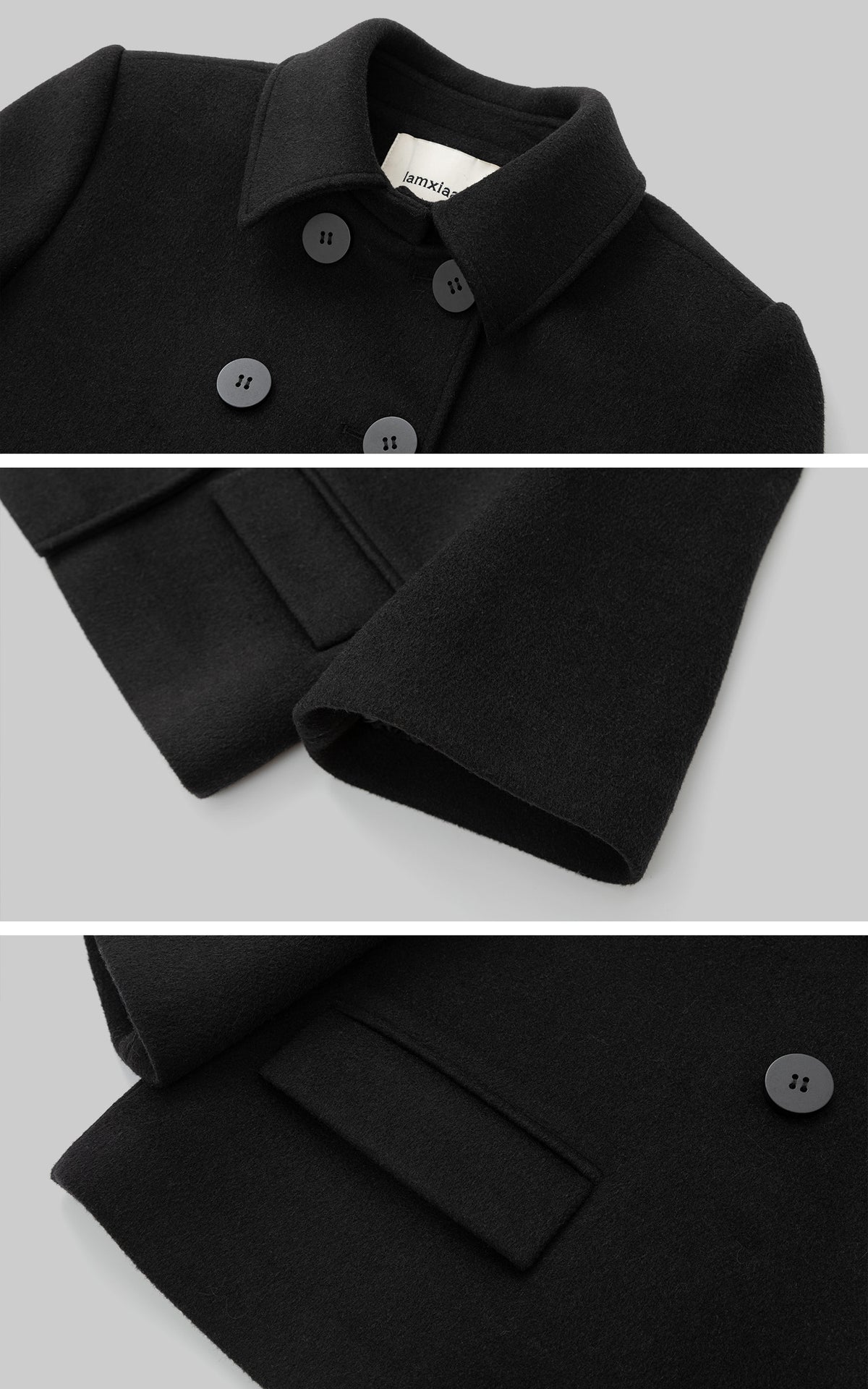 IAMXIAA Structured Shoulder Wool Double-Breasted Cropped Jacket