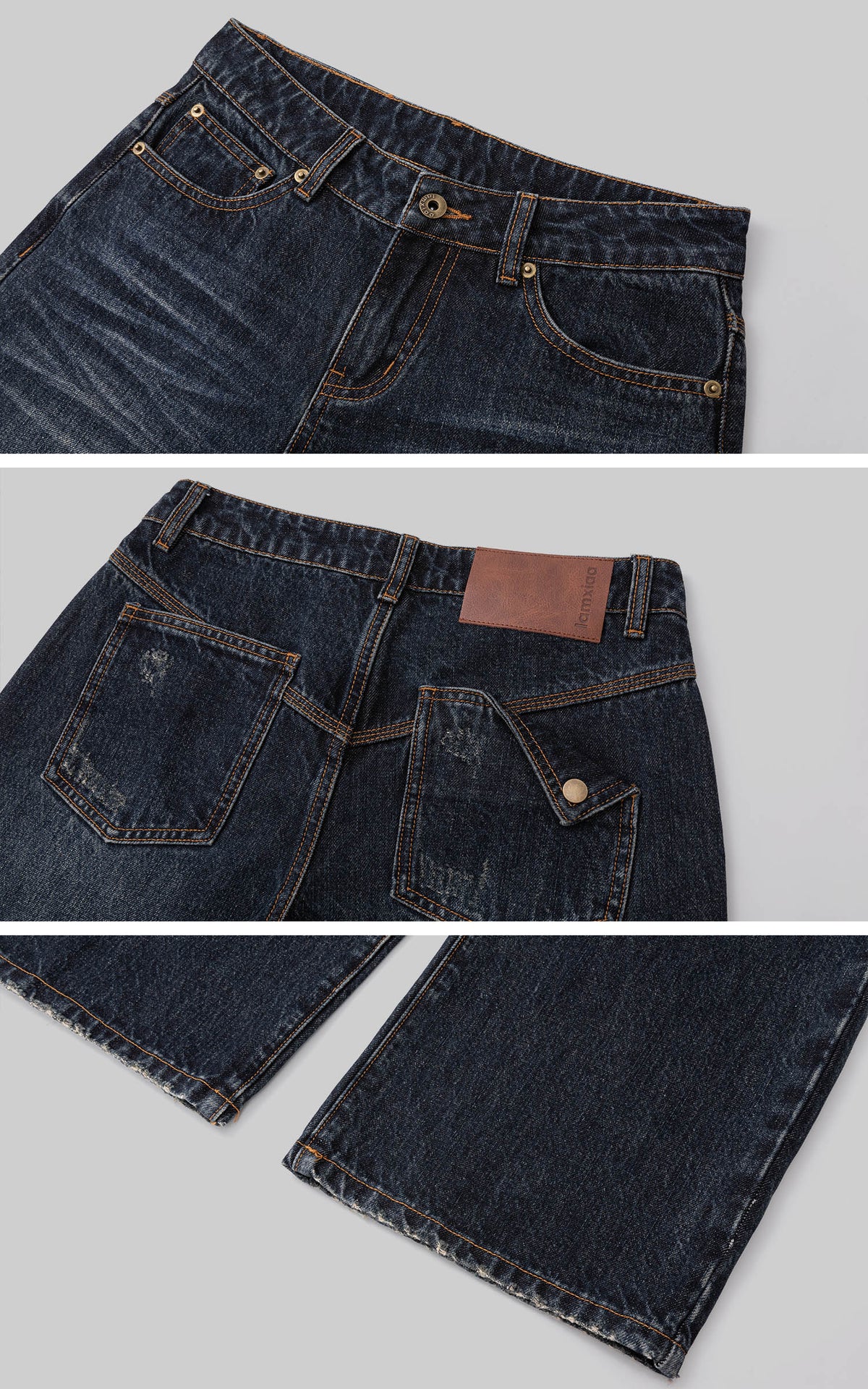 IAMXIAA Low-Rise Vintage Whisker Wash Baggy Wide-Leg Jeans