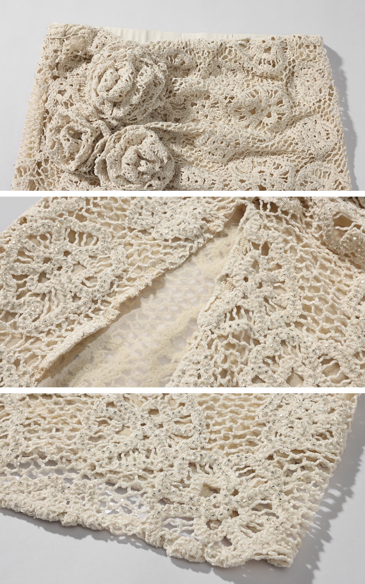 ROVENTE Crochet Maxi Skirt with Rosette Detail and Side Slit - PINKPARKS