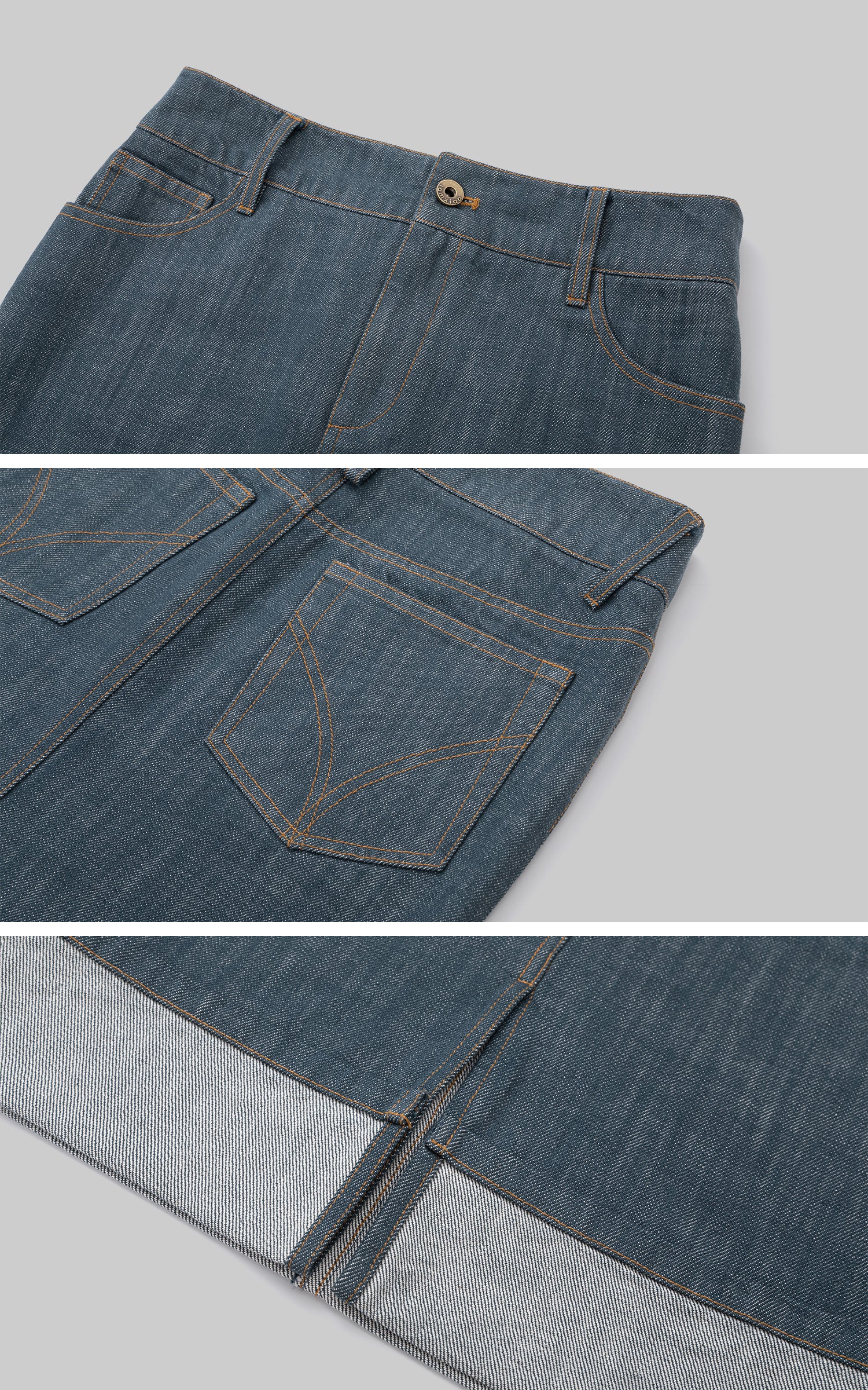IAMXIAA Denim Folded Hem Midi Skirt