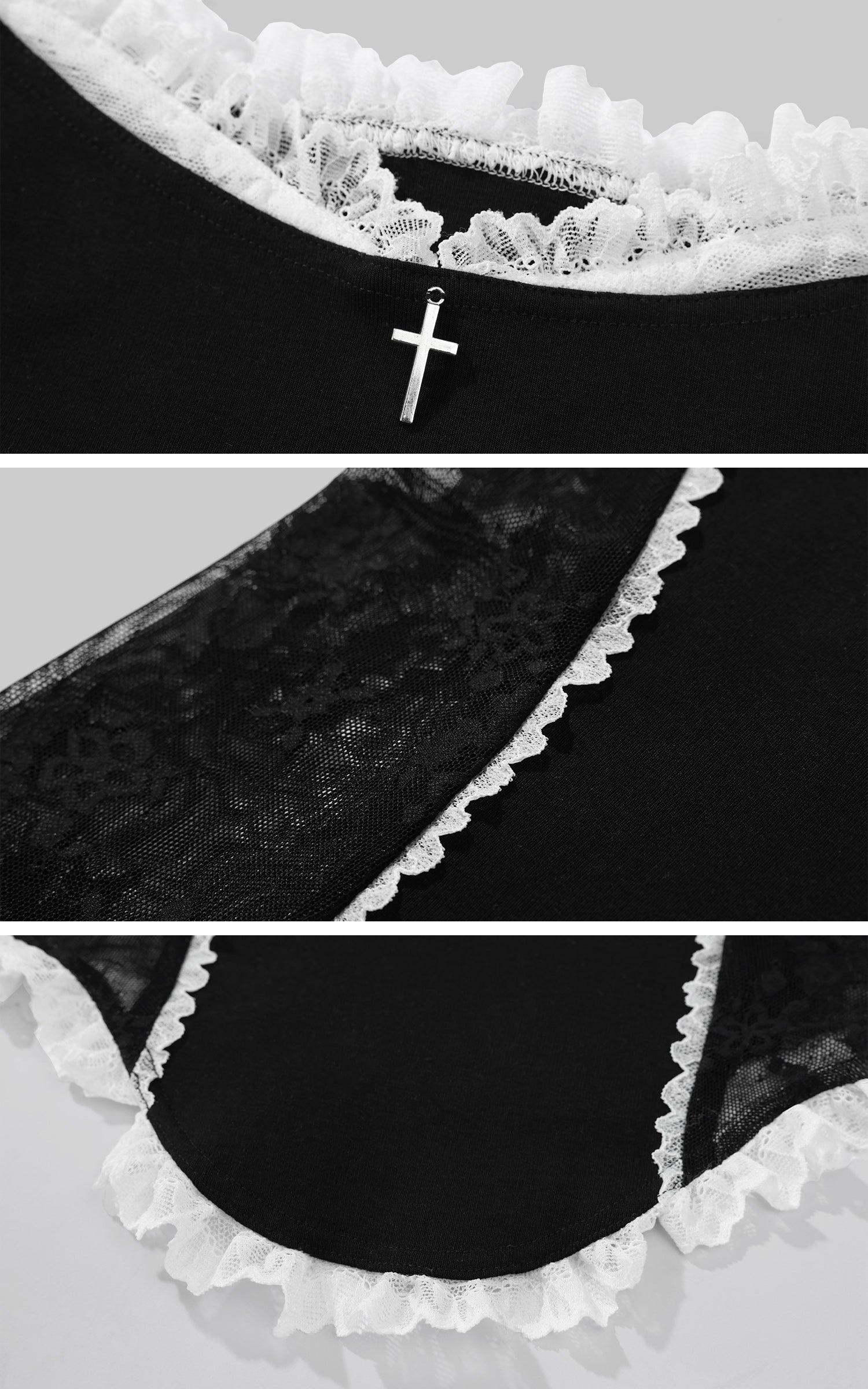 Rase le sol Lace-Trimmed Vest and Skirt Set with Cross Detail - PINKPARKS