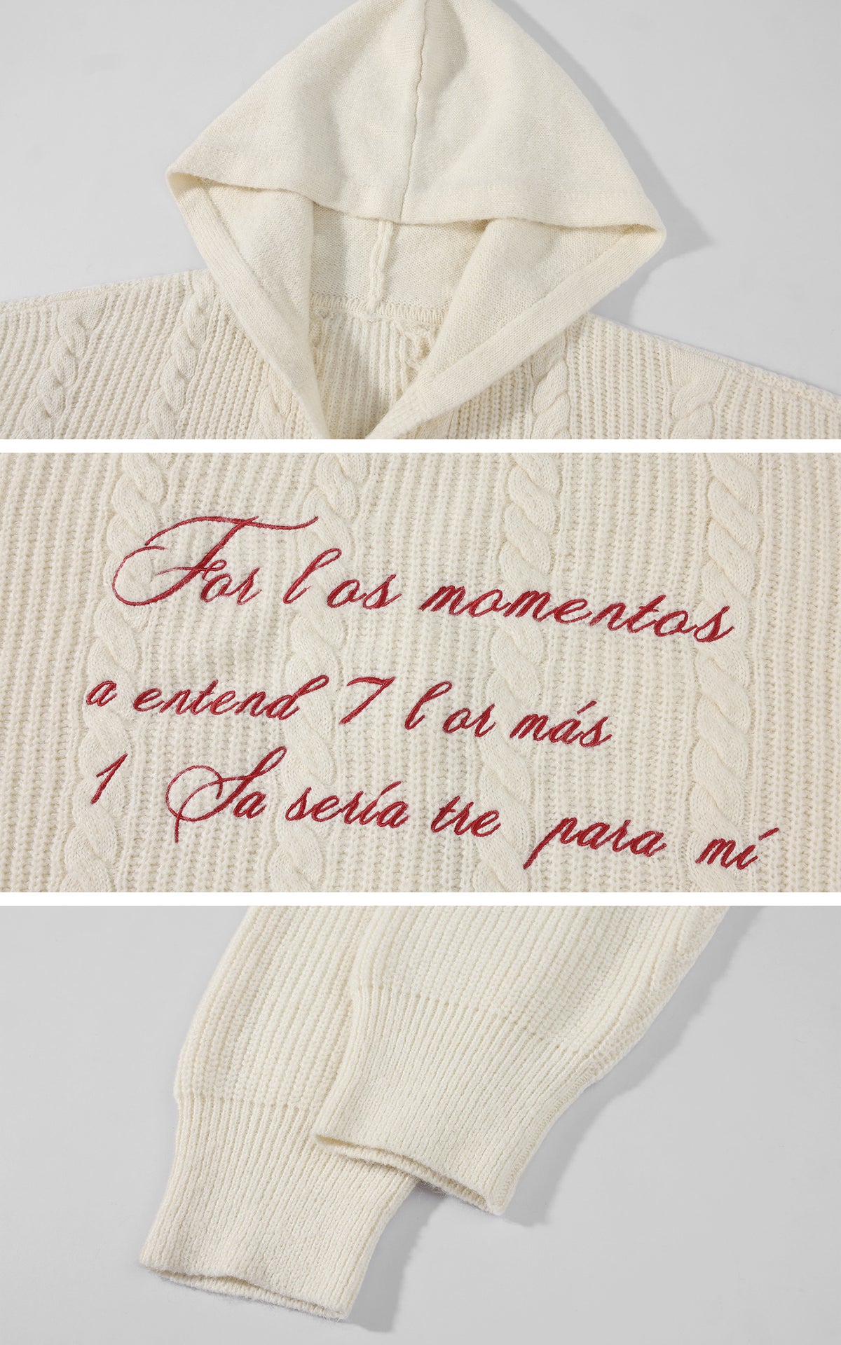 Rase le sol Oversized Cable Knit Embroidered Hooded Cardigan