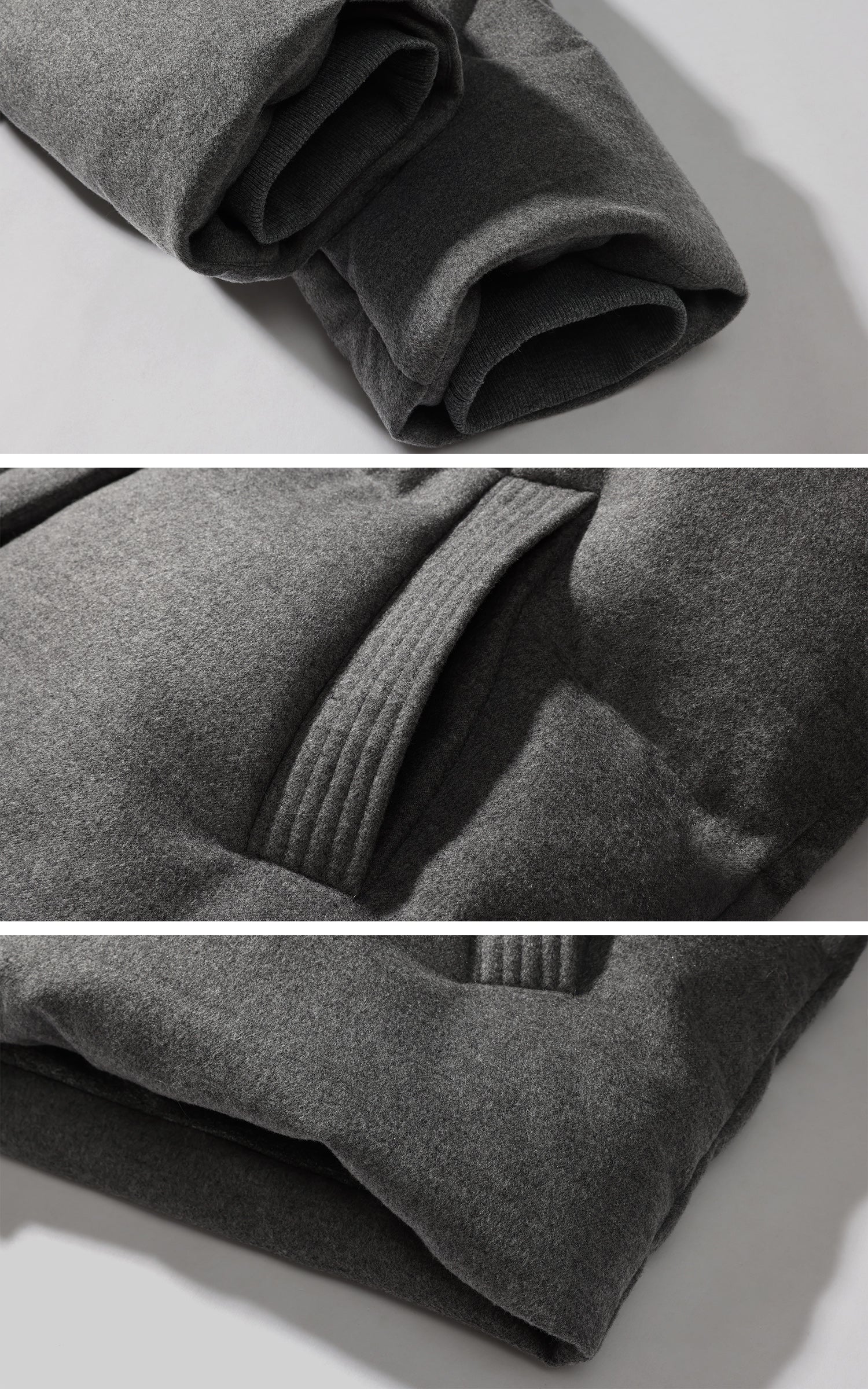 WARDEN EDGE ニットフードパネル付きウール風ダウンジャケット