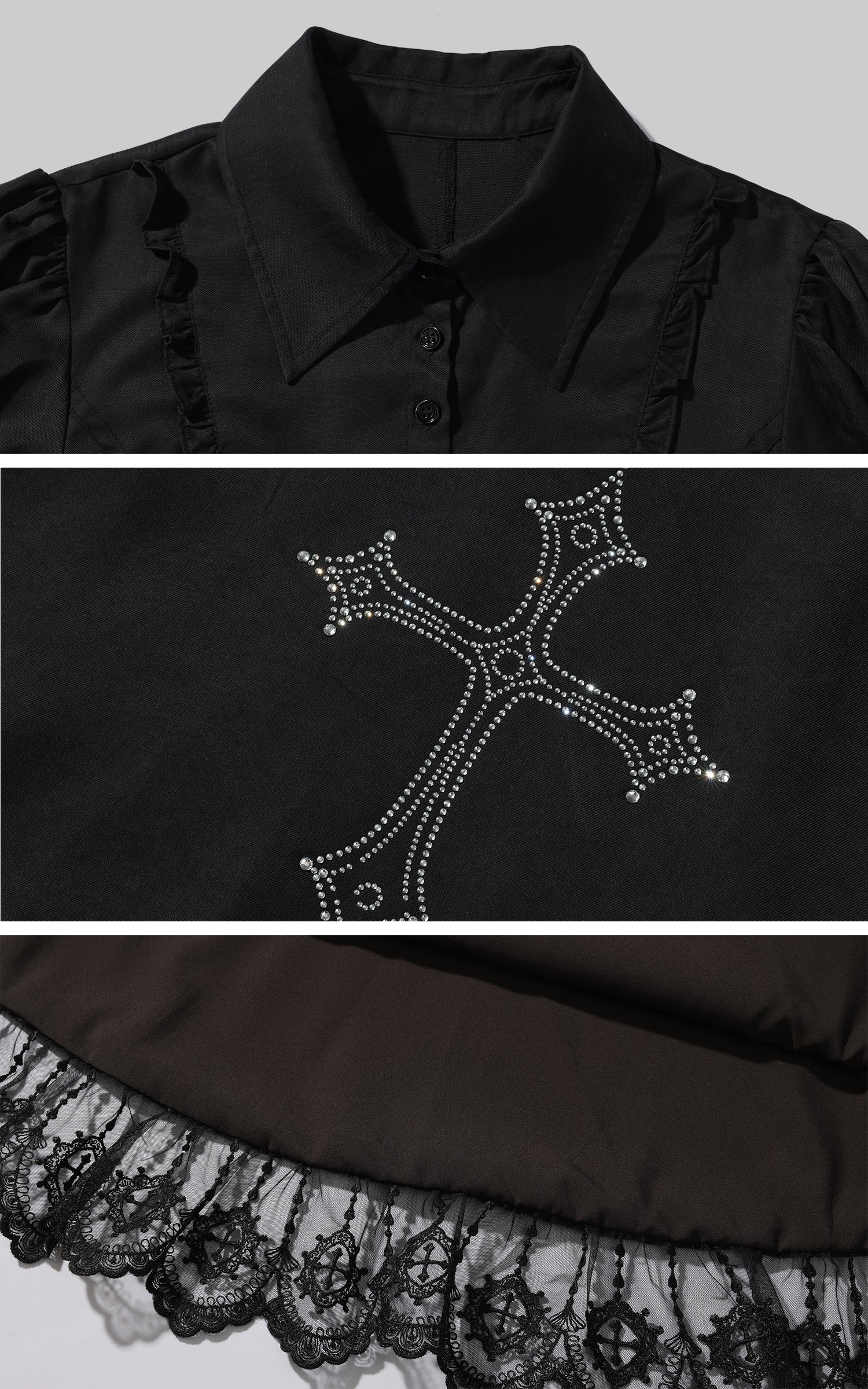Rase le sol クロス刺繍とレース裾のゴシックドレス