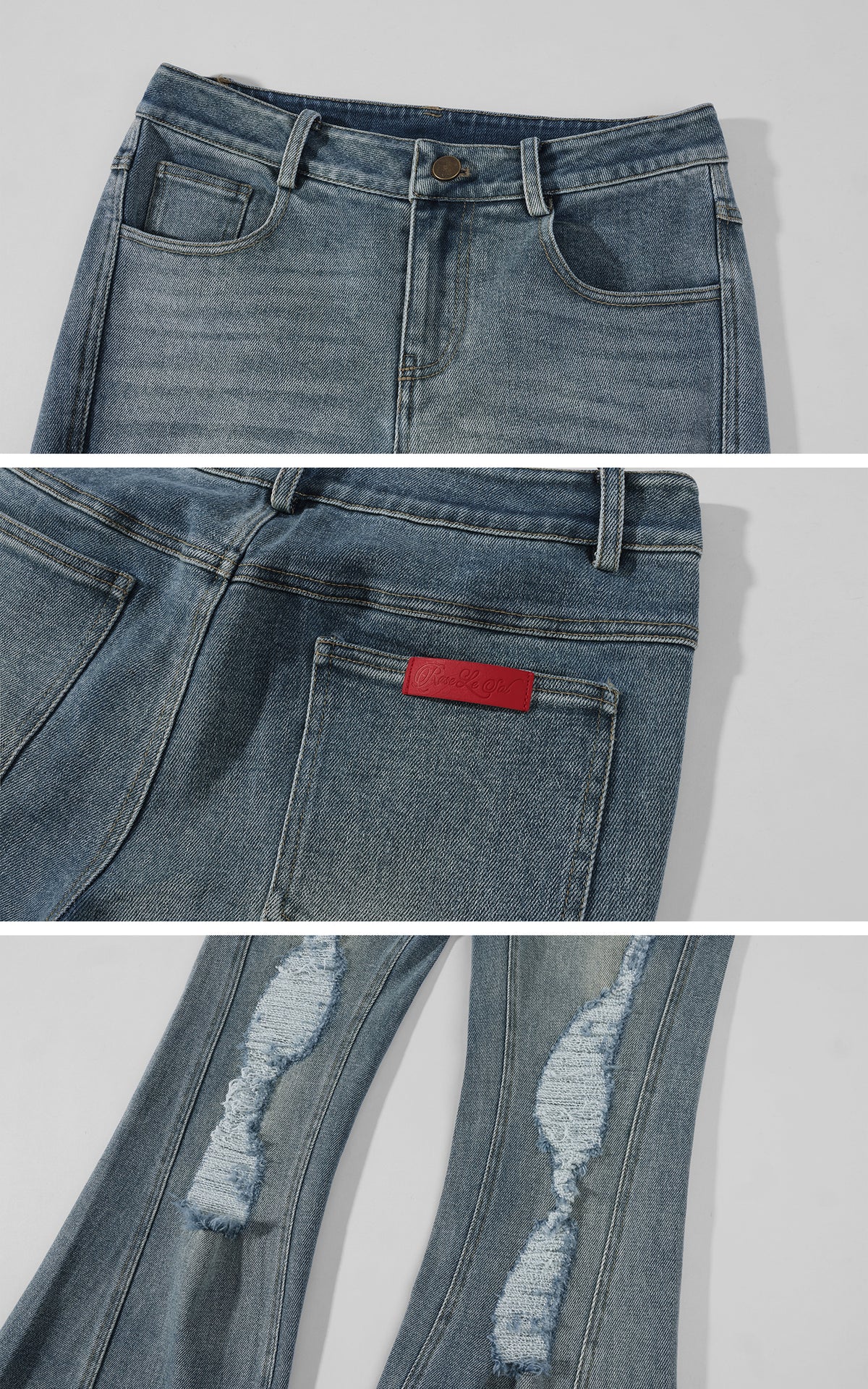 Rase le sol Distressed Low-Rise Flared Denim Pants