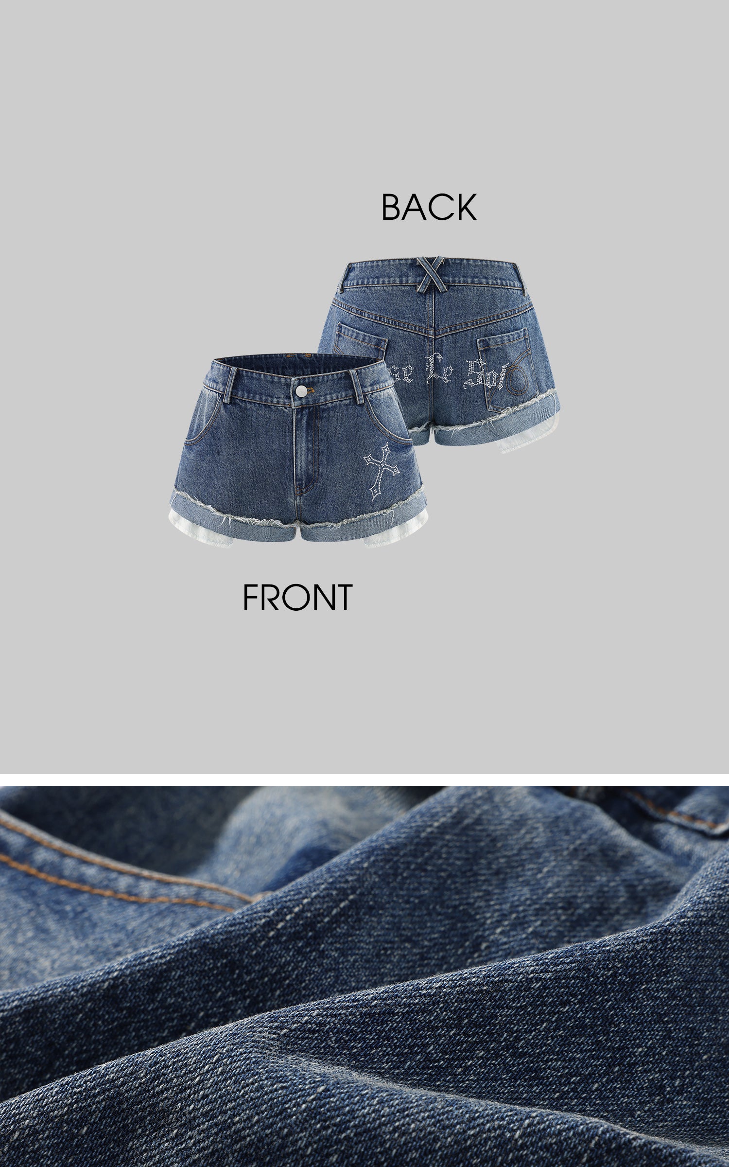 Rase le sol Rhinestone Cross Denim Shorts