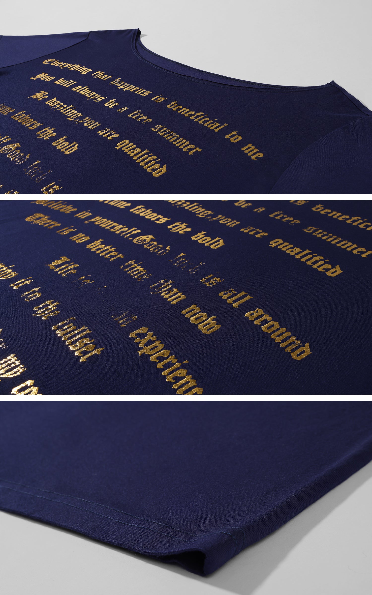 Rase le sol Navy Oversized Graphic T-Shirt with Gold Print