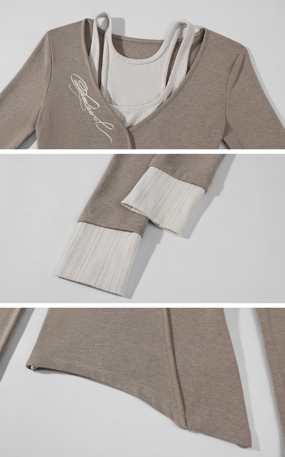 Rase le sol Asymmetric Layered Two-Piece Long Sleeve Top