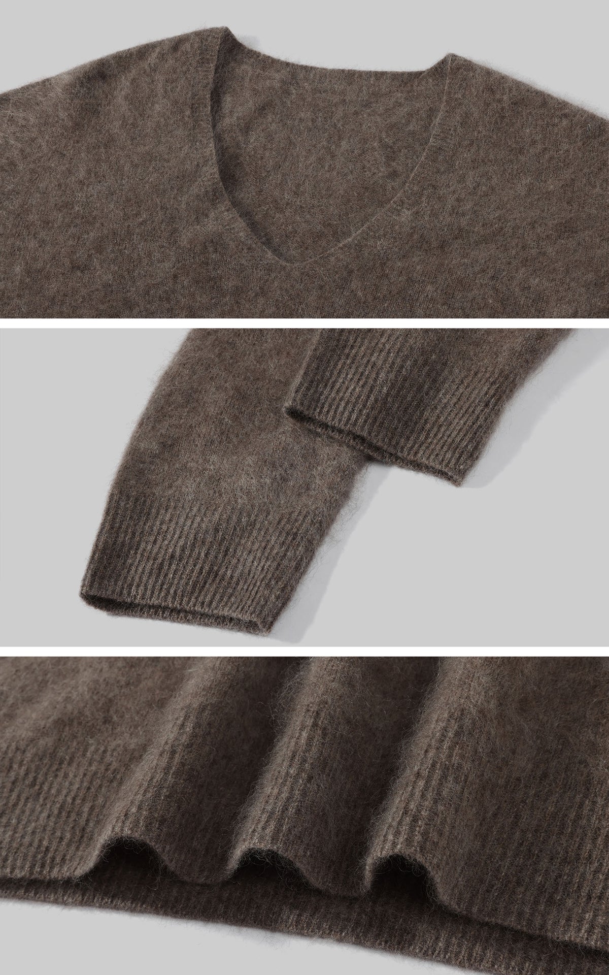 ROVENTE Brushed V-Neck Relaxed Fit Long Sleeve Knit Sweater