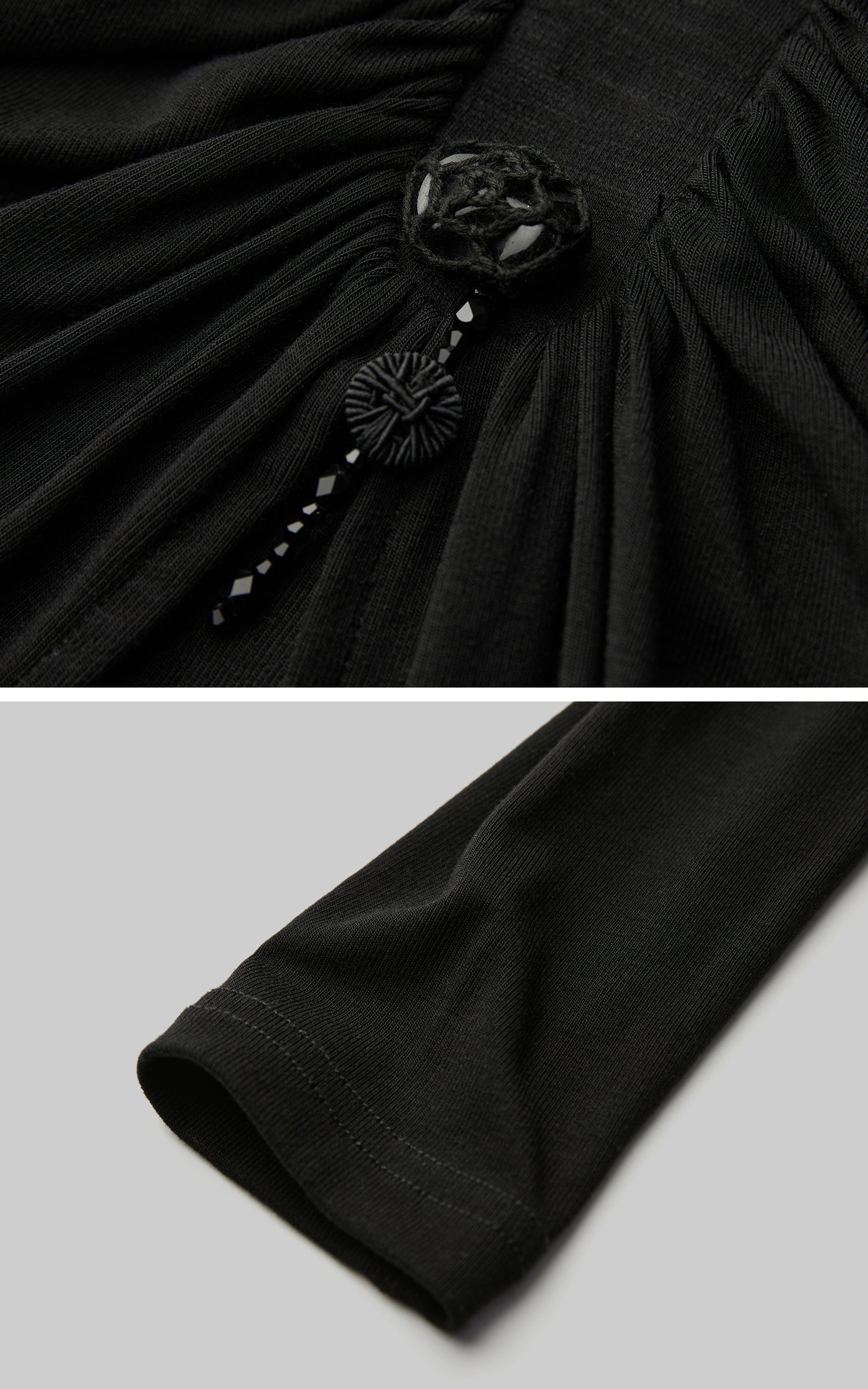DOINDULGE High Neck Ruched Long Sleeve Top with Draped Front Detail