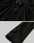 DOINDULGE High Neck Ruched Long Sleeve Top with Draped Front Detail