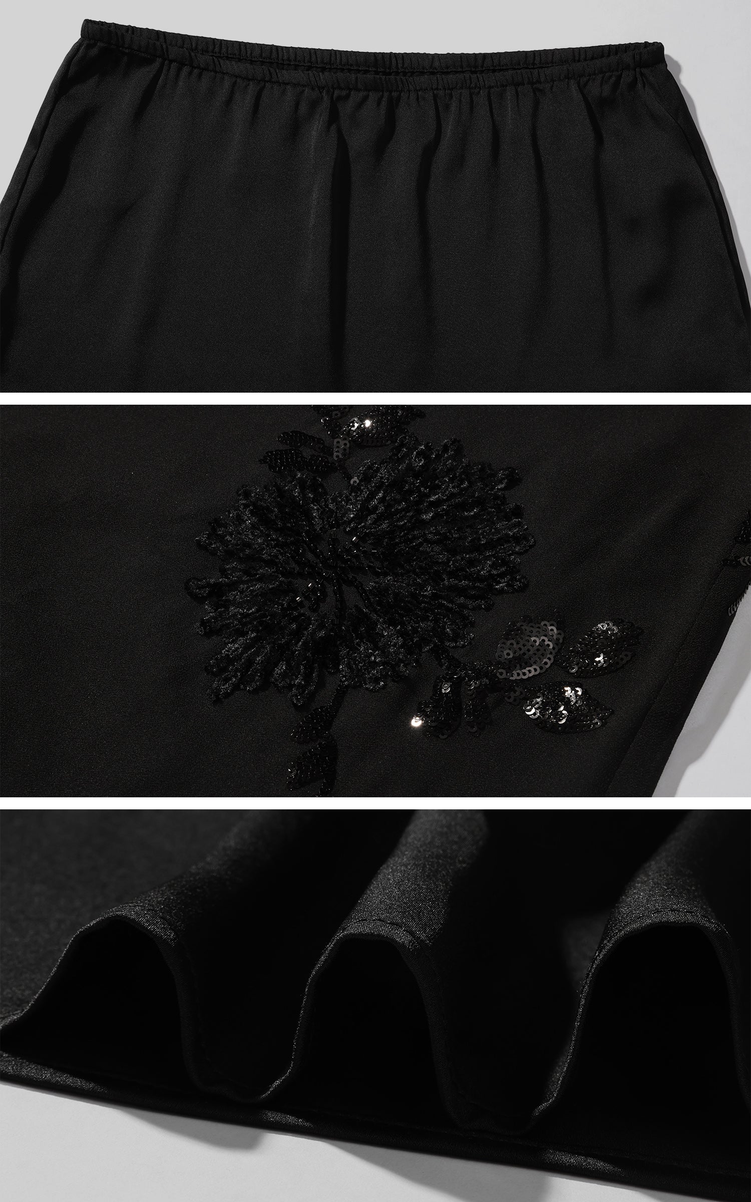 ROVENTE Sheer Mesh Sequin Maxi Skirt with Floral Embroidery