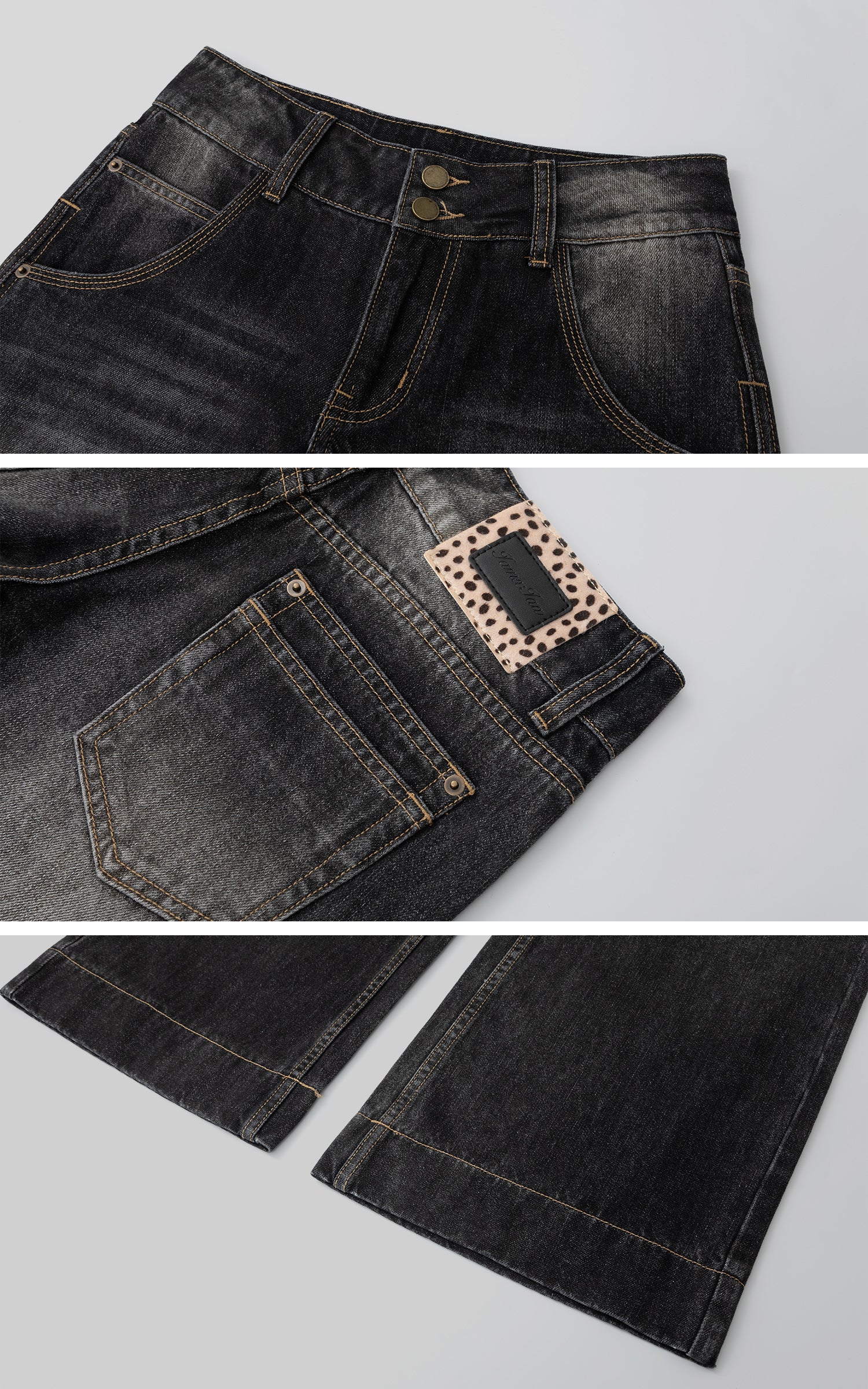 IAMXIAA ヴィンテージウォッシュのワイドレッグジーンズ ダブルボタンウエスト付き