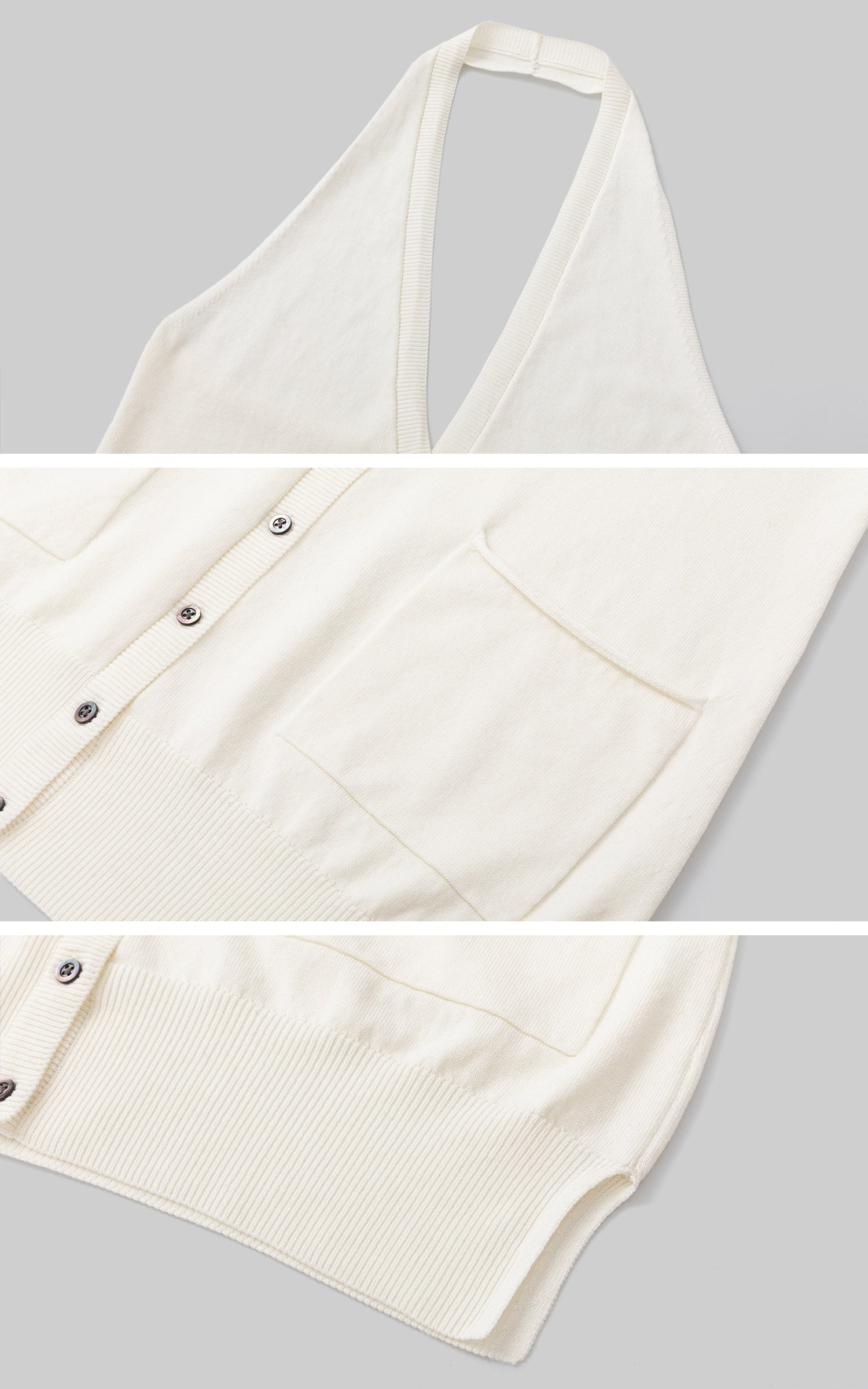 IAMXIAA Deep Halter Open-Back Button Knit Tank Top